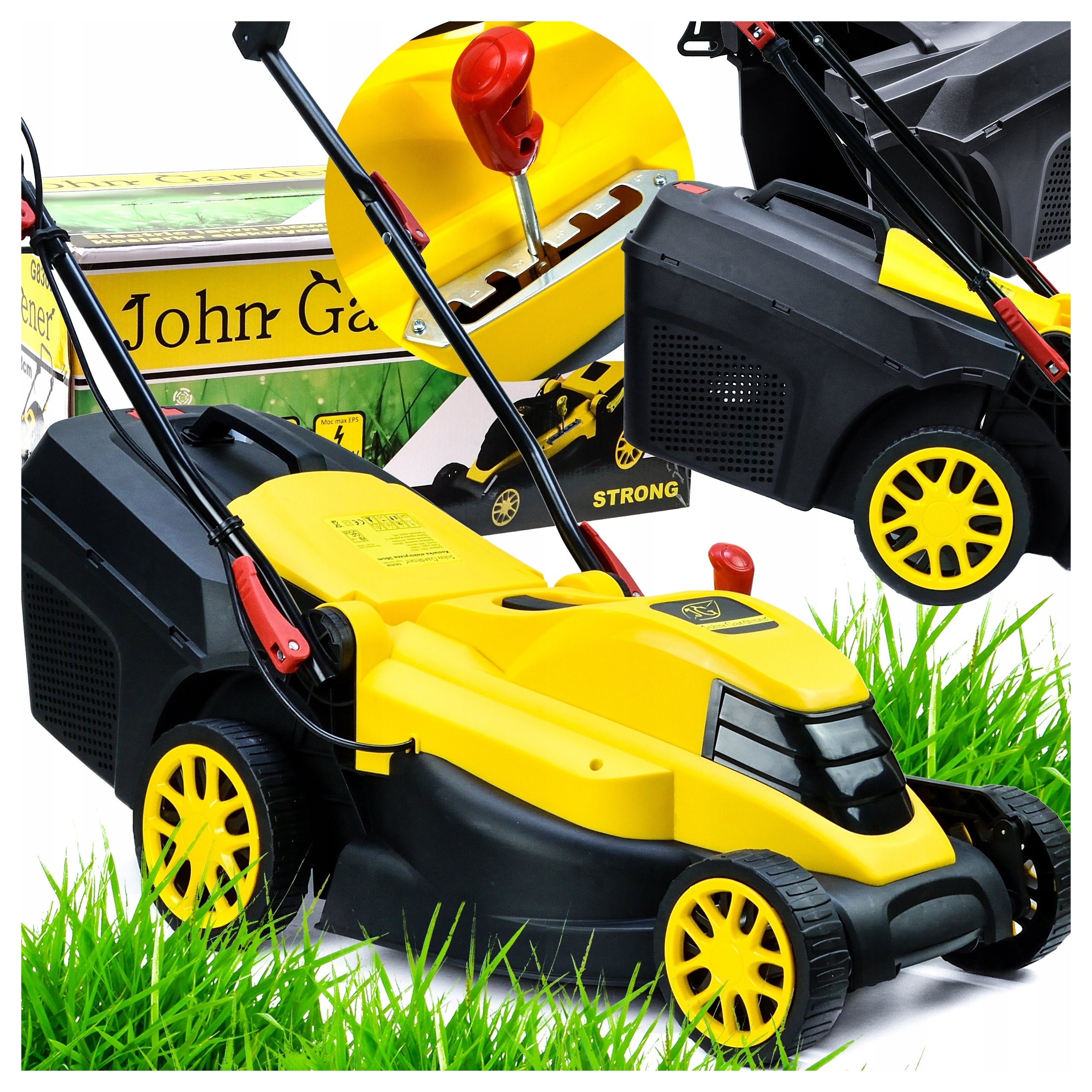 Electric Lawn Mower Strong 2800W 38cm Large Basket 40L Adjustable