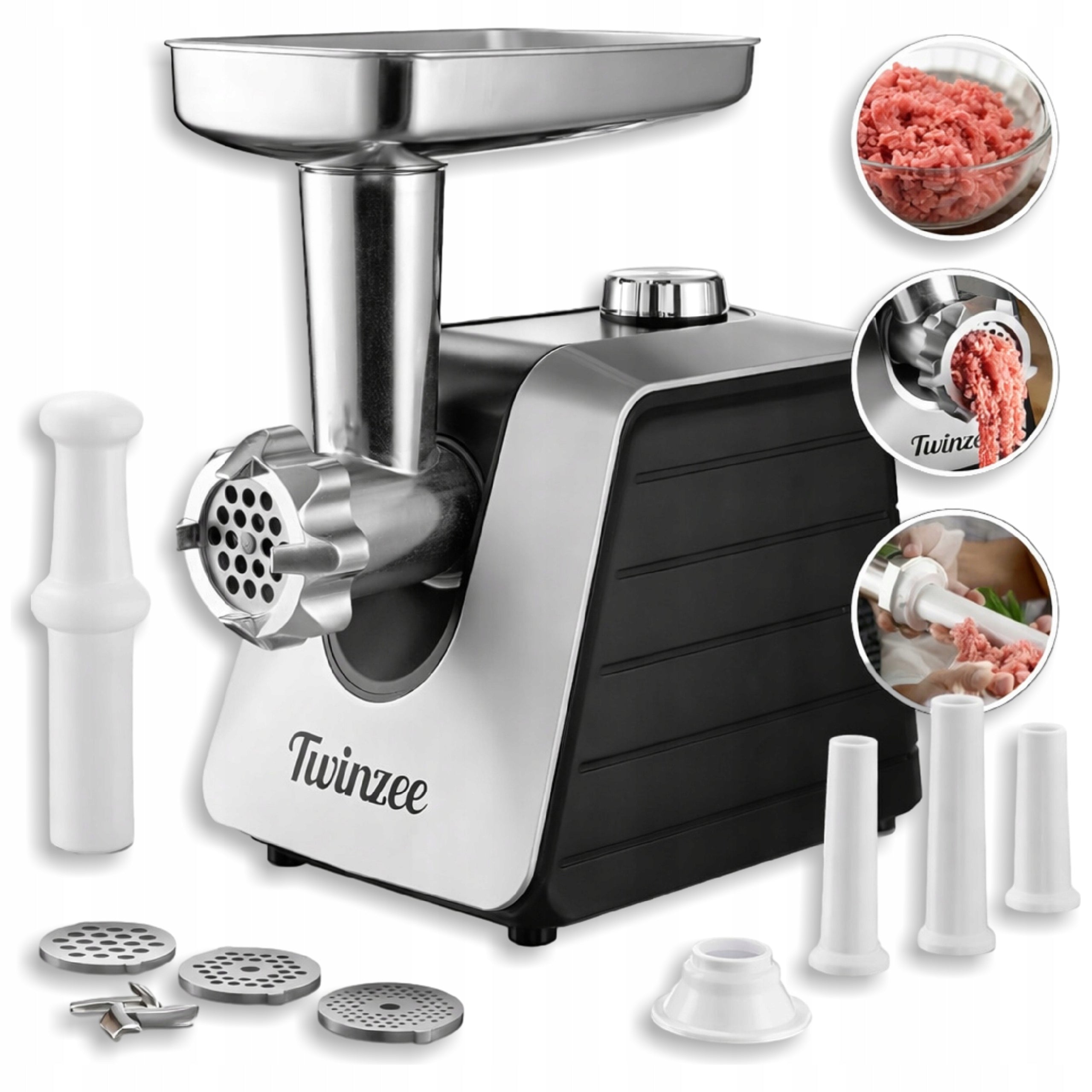 Electric Meat Machine 1500W Black With Sausage Stuffer 3 Sieves