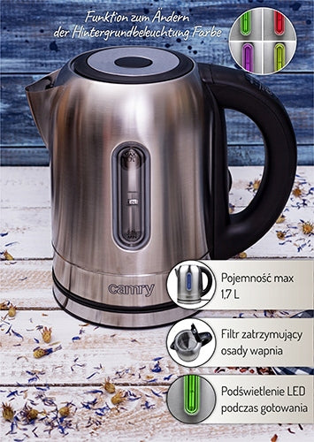 Electric Metal Kettle 1,7 L Various Functions Adjustable Temp LED Camry Capacity 1.7 l