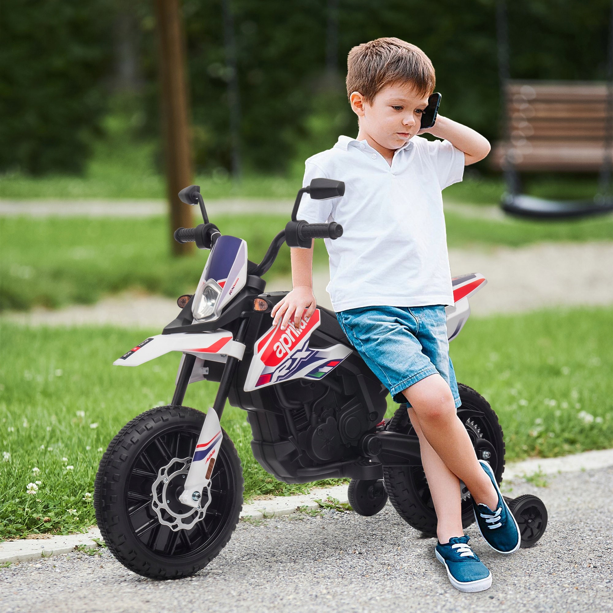 Electric Motorcycle for Children 12V, 6 km/h, LED Side Wheels USB Music Brand AIYAPLAY