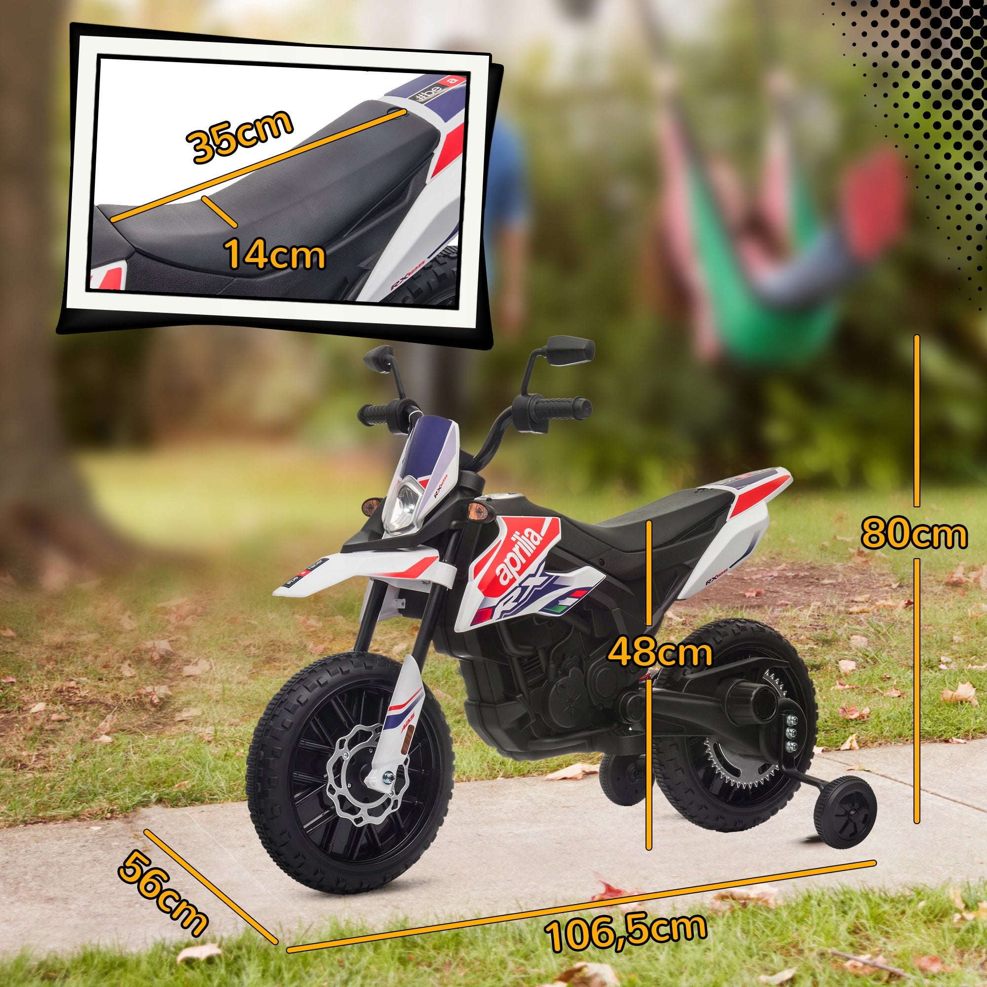 Electric Motorcycle for Children 12V, 6 km/h, LED Side Wheels USB Music Maximum speed 6 km/h