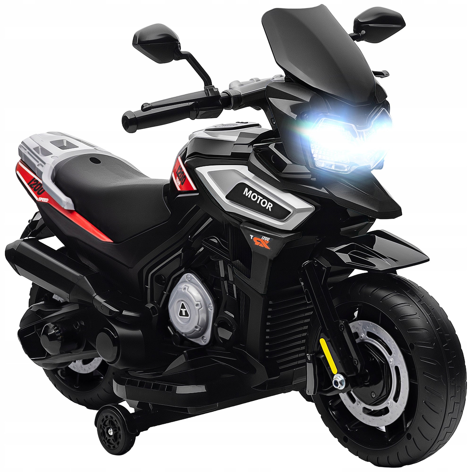 Electric Motorcycle for Children AIYAPLAY 6V with Side Wheels, Black