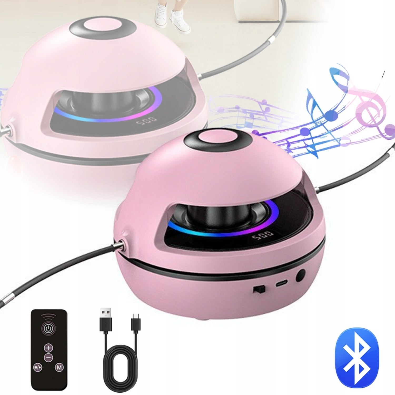 Electric Music Jump Rope with Bluetooth Counter LED Speaker Pink Brand JYSafora