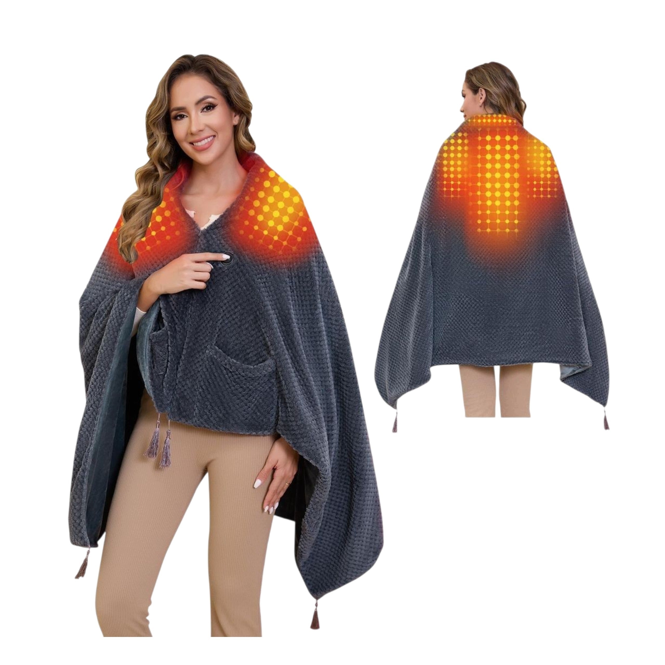 Electric Neck Blanket Arms Wireless Heating 4 Zones Grey