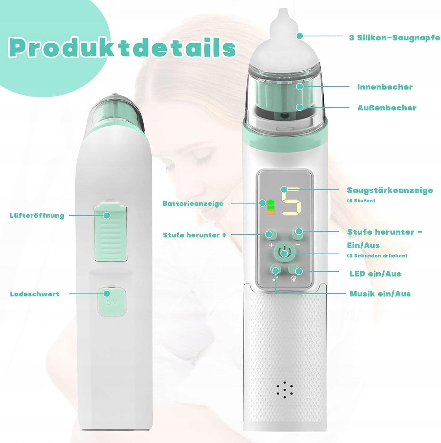 Electric Nose Aspirator X60S 5V 10ml Silicone USB Packaging status original