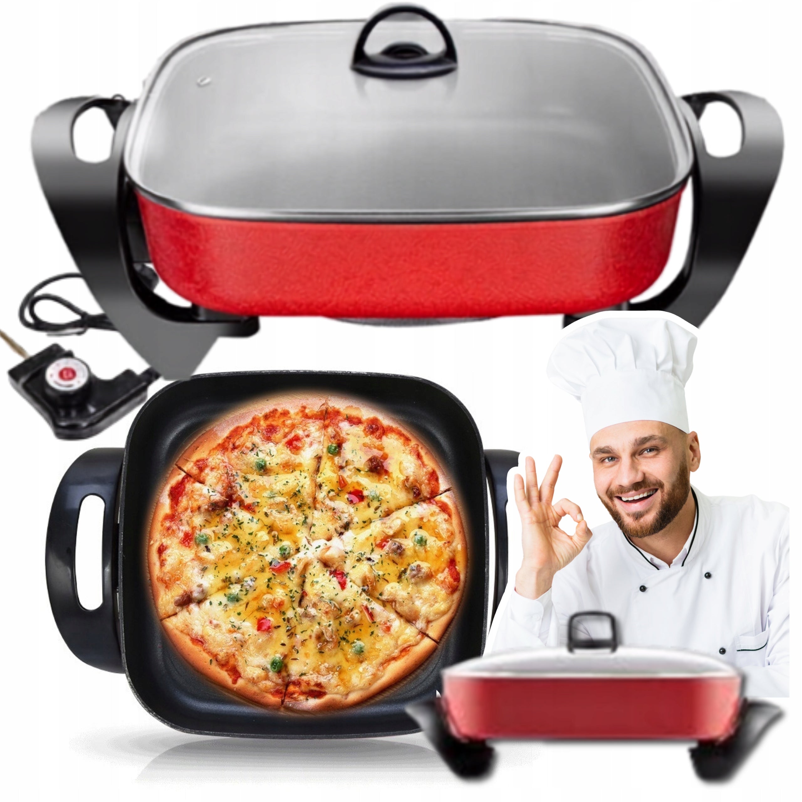 Electric Pan Large Non-stick 30 x 30 cm 5L with adjustable temp
