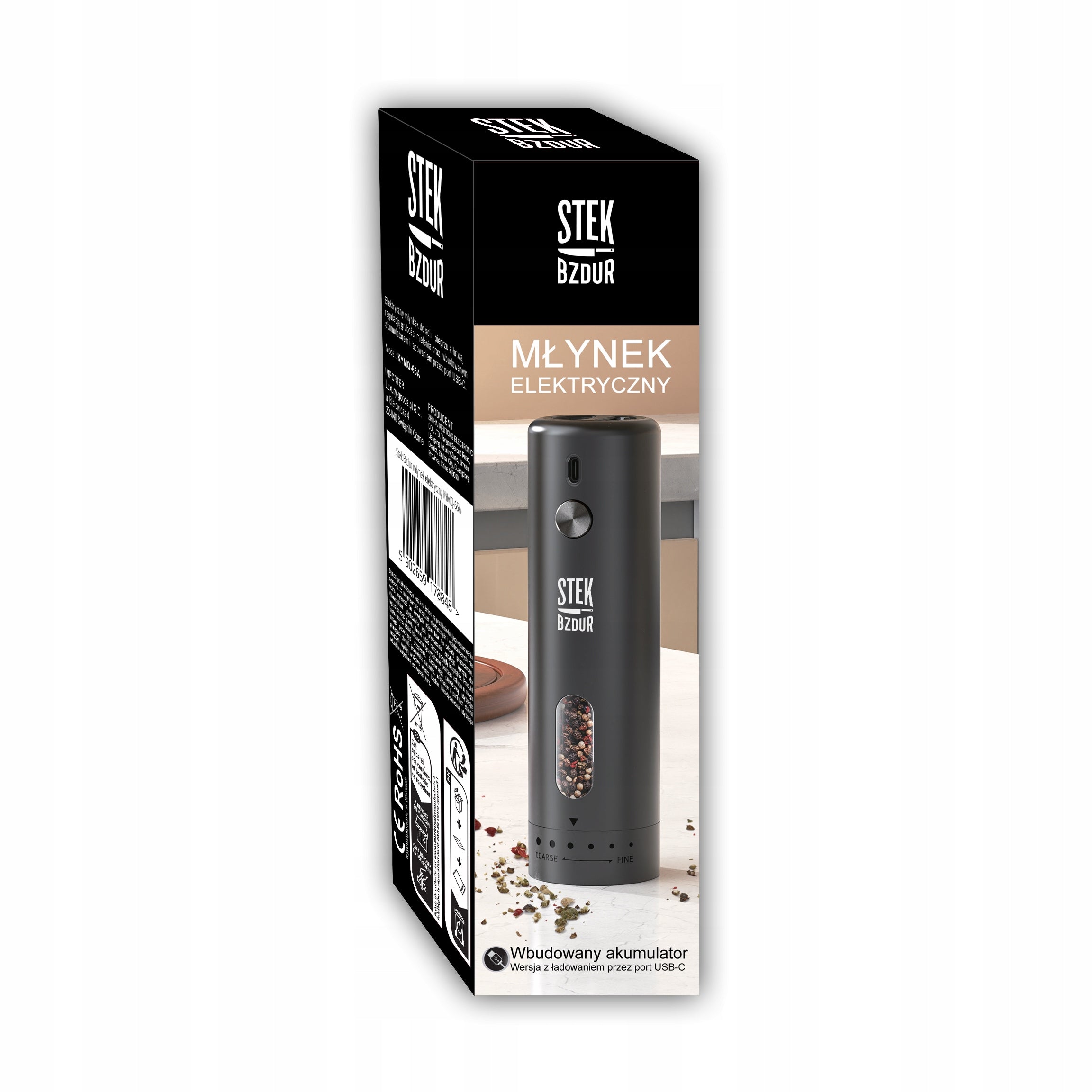 Electric Pepper and Salt Grinder USB-C Ceramic BATTERY Brand STEK BZDUR
