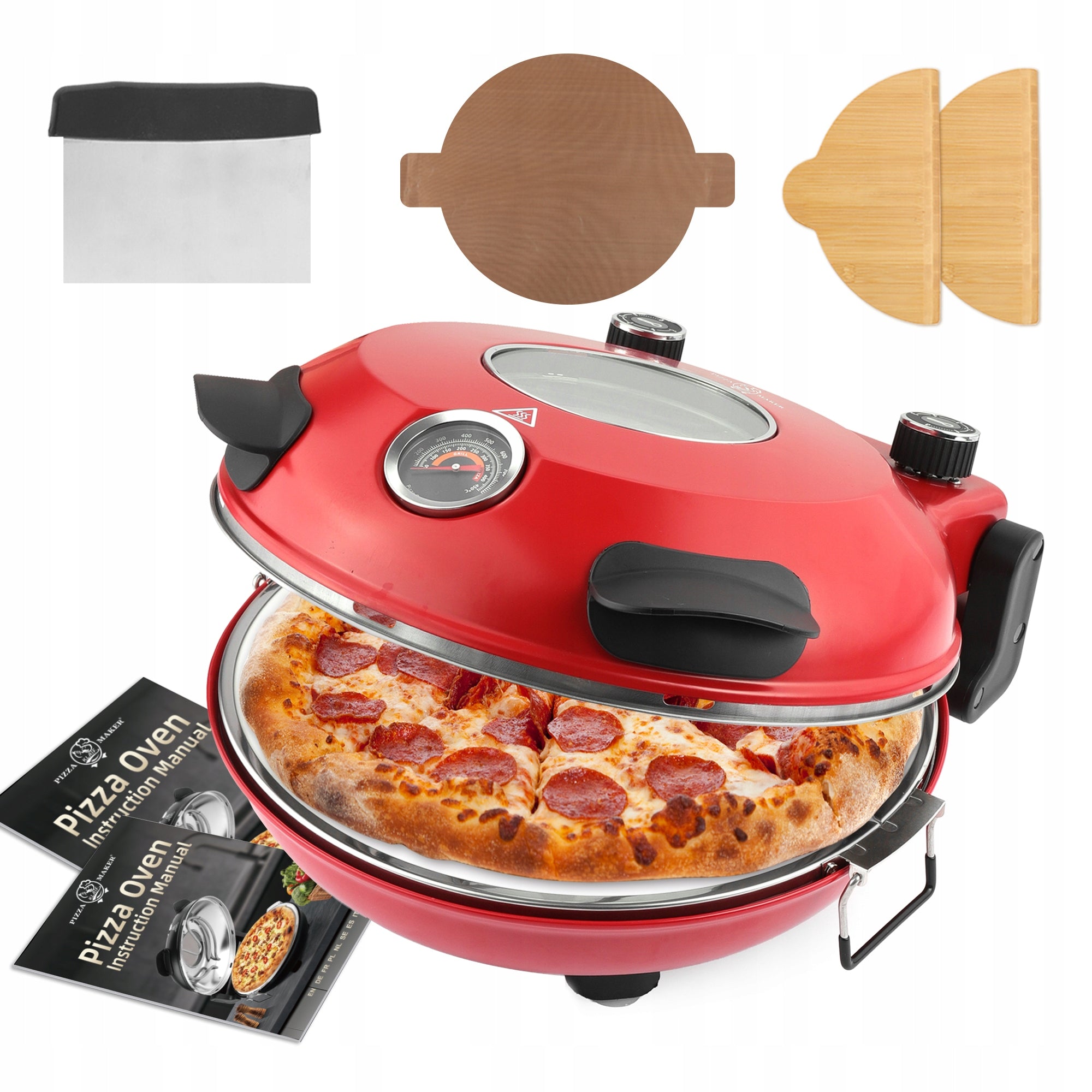 Electric Pizza Oven Klaif 420°C 1200W Stone Plate Viewing Window Home Tool Packaging status original