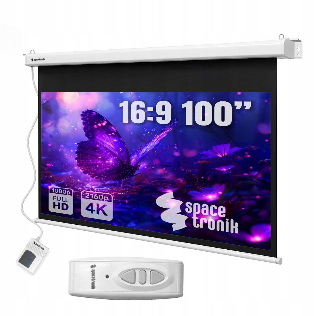 Electric Projection Screen 100" PILOT 16:9 4K Spacetronik PVC EASY VIEW