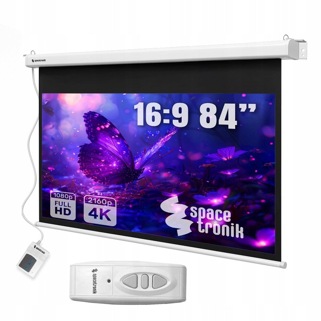 Electric Projection Screen 84" 4K Full HD Wall Mounted Ceiling Spacetronik