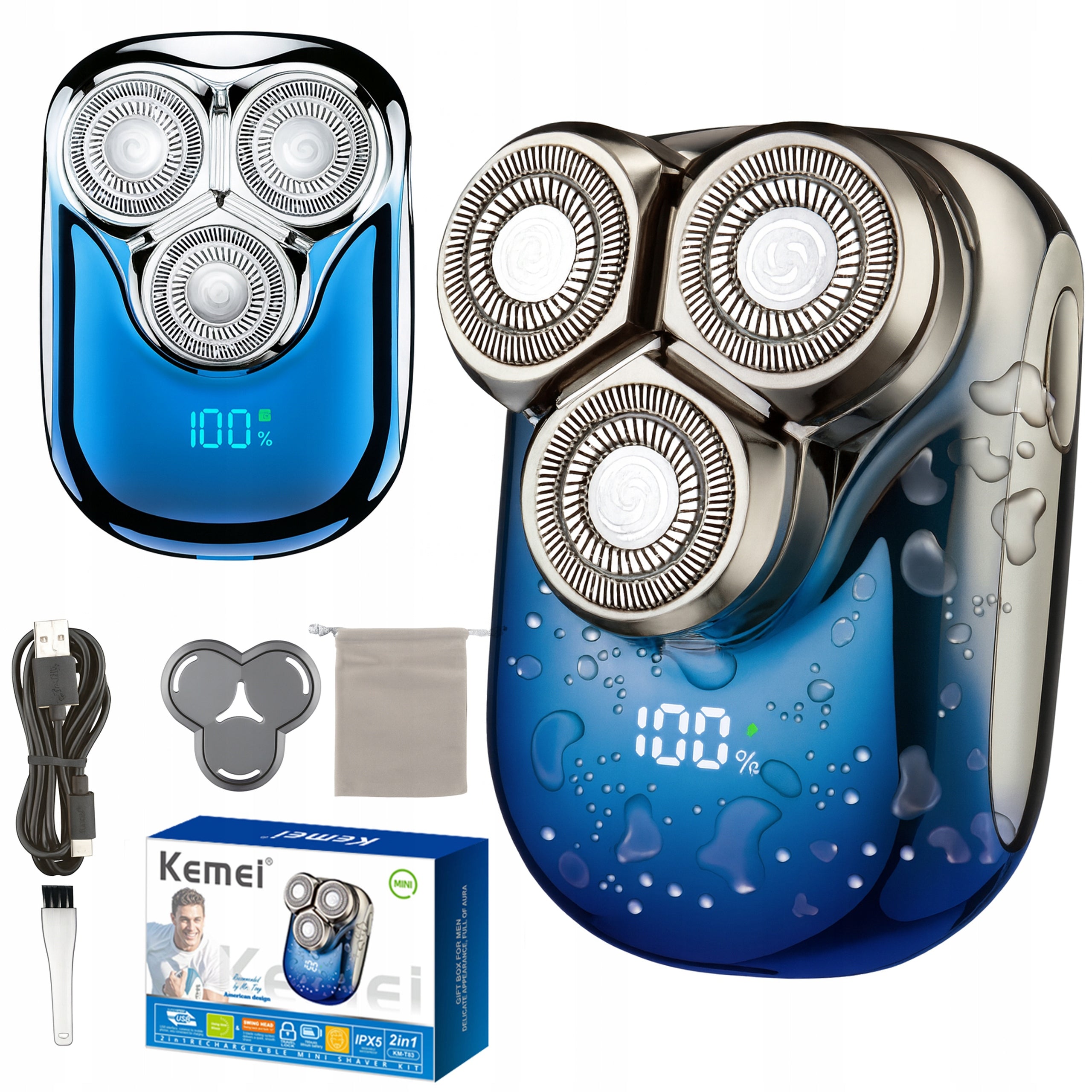 Electric Rotary Shaver For Beard KEMEI T83 Waterproof Travel Case