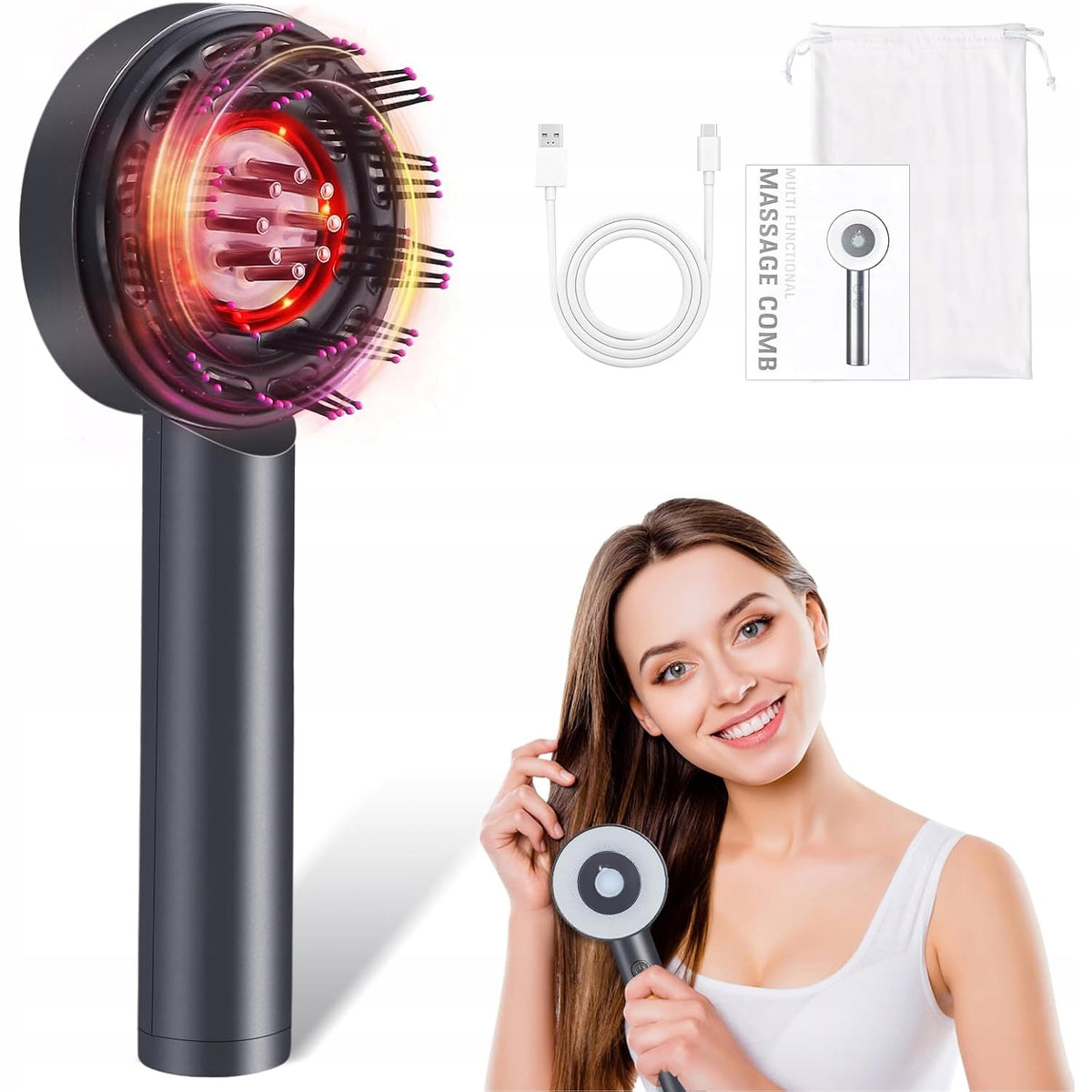 Electric Scalp Massager with Red and Blue Light Therapy