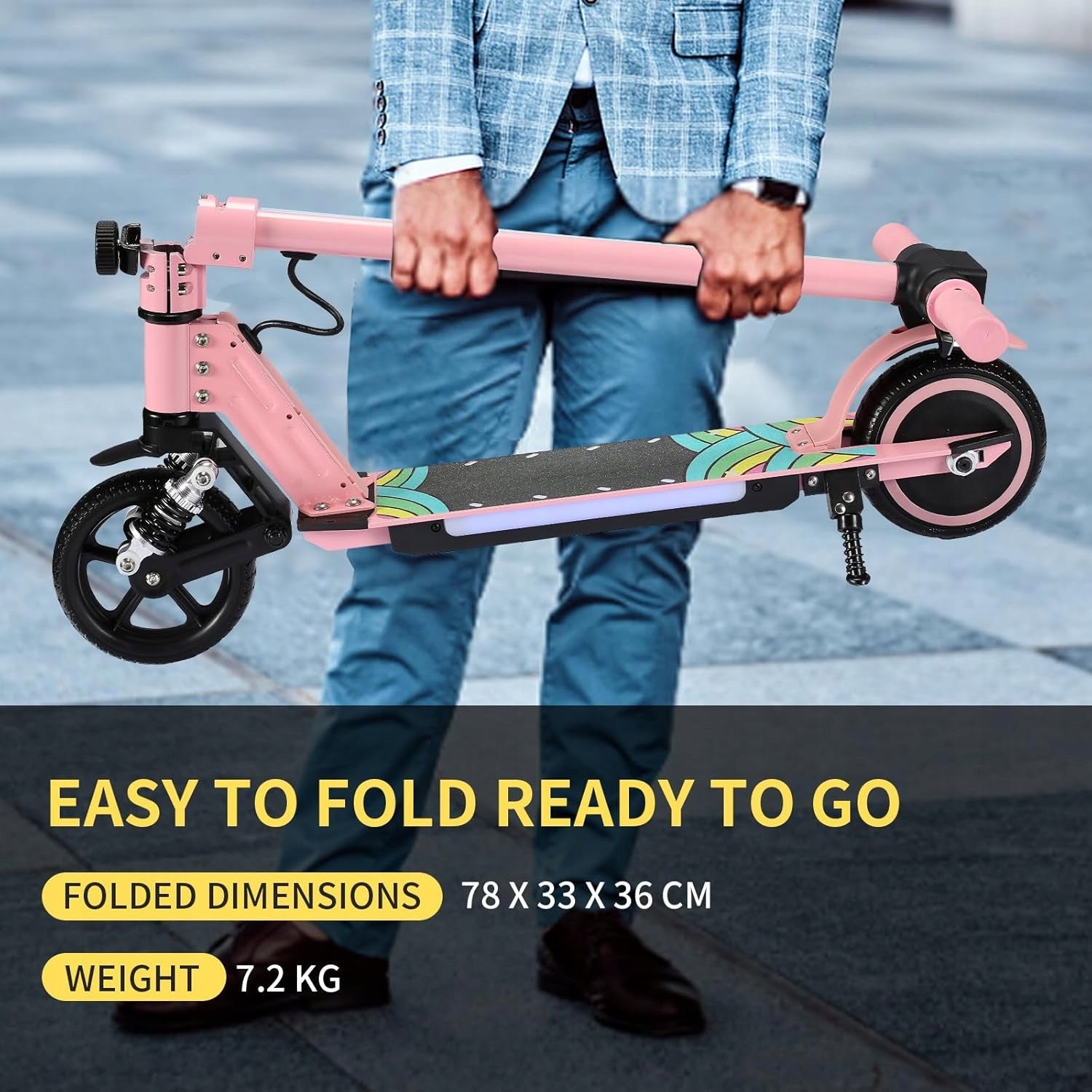 Electric Scooter Children 14KM/H LED 130W Folding Shock Absorption Pink Model Hulajnogi elektryczne S5
