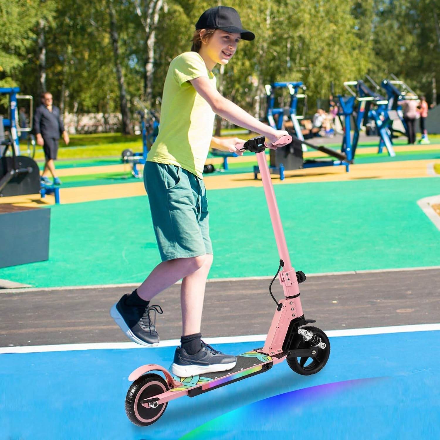 Electric Scooter Children 14KM/H LED 130W Folding Shock Absorption Pink Weight 7.2 kg