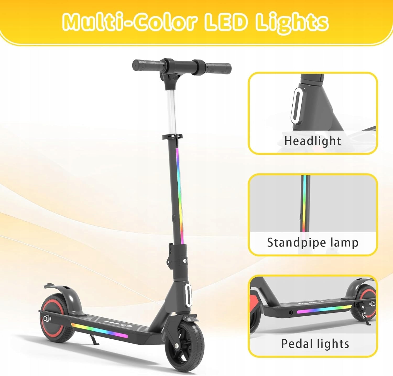 Electric Scooter Children 3-12 Years 130W 6,5" Folding LED Lights Black Model S2 PRO