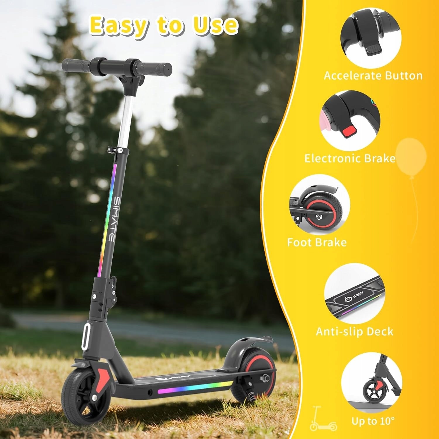 Electric Scooter Children 3-12 Years 130W 6,5" Folding LED Lights Black Weight 8 kg