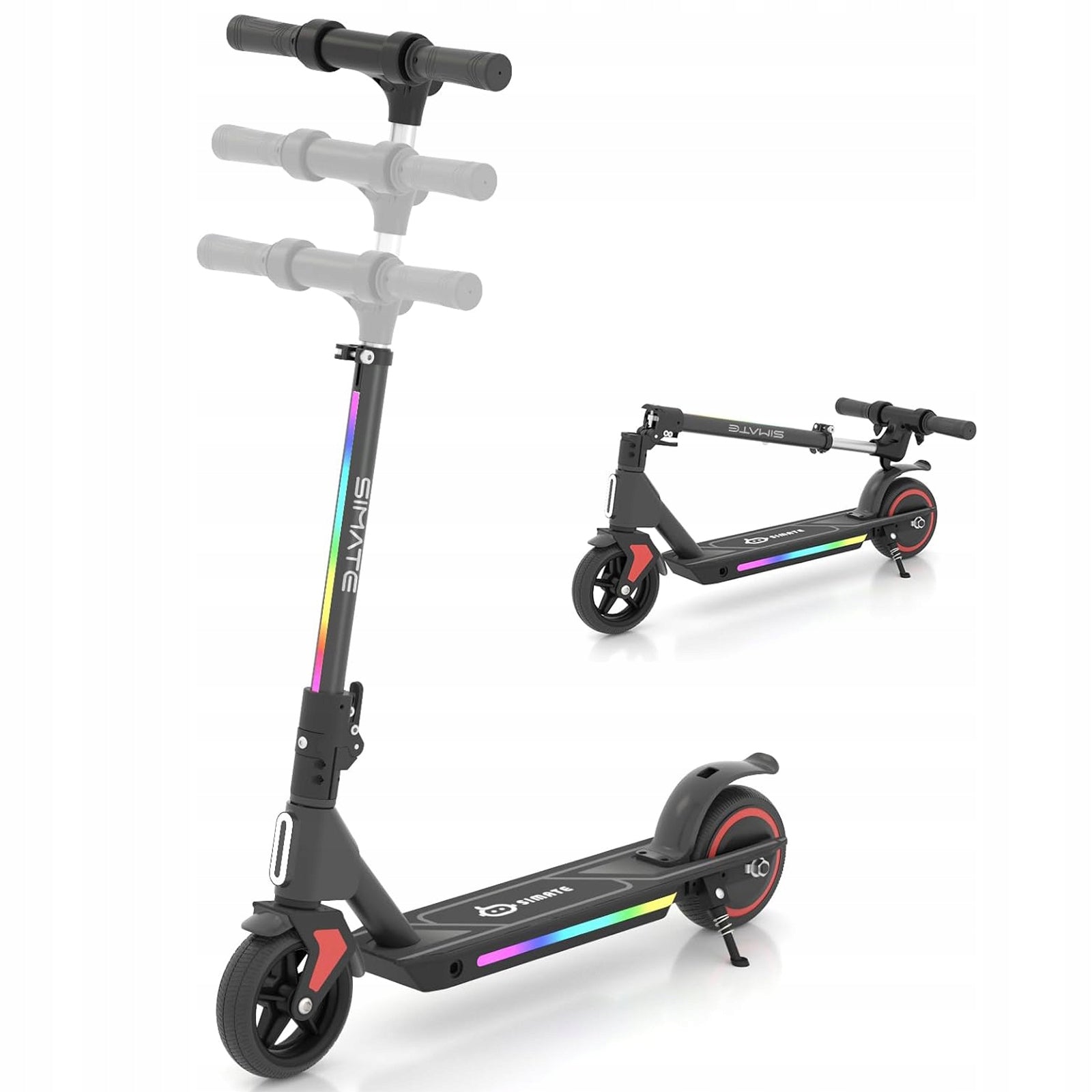 Electric Scooter Children 3-12 Years 130W 6,5" Folding LED Lights Black