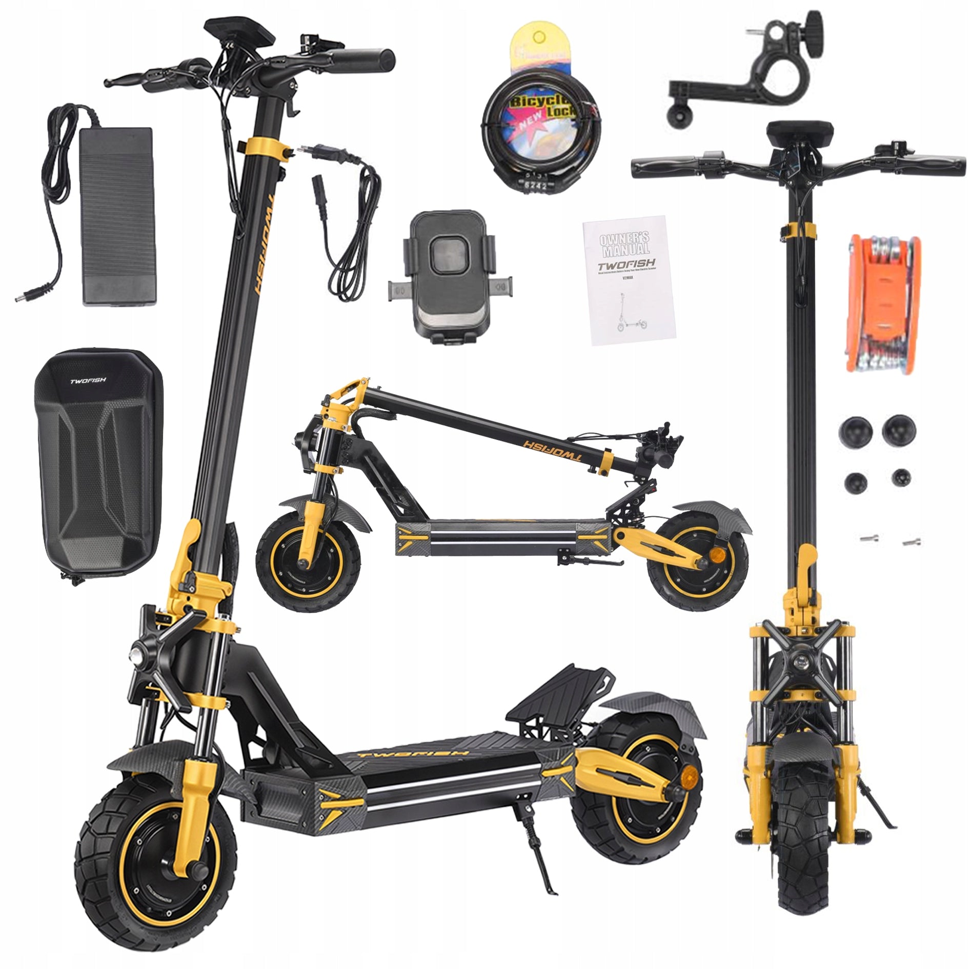 Electric Scooter For Adults 90KM 1640W*2 52V/23Ah TWOFISH 10" NFC