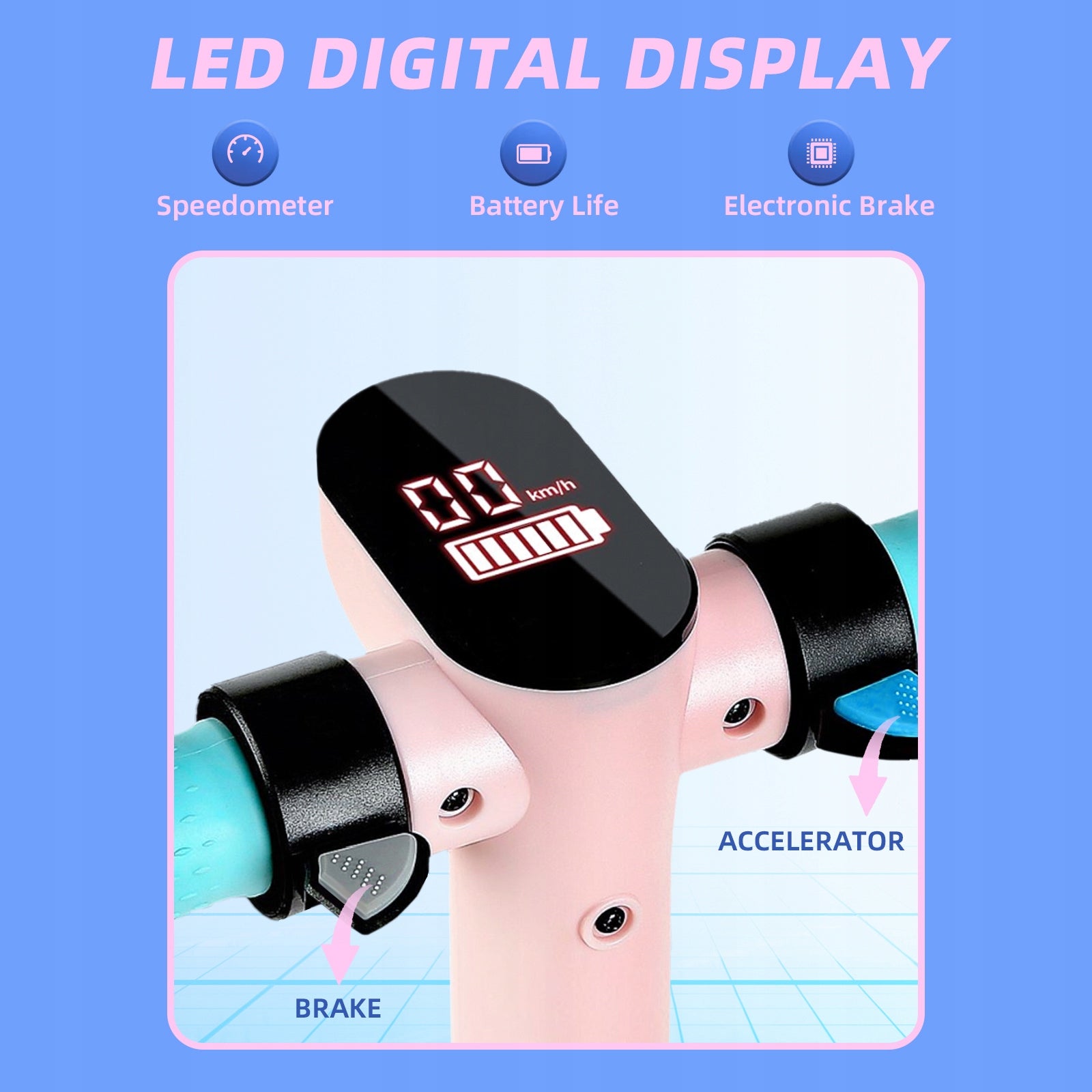 Electric Scooter For Children E-RIDES Pink 14km/h Folding LED 130W Color pink