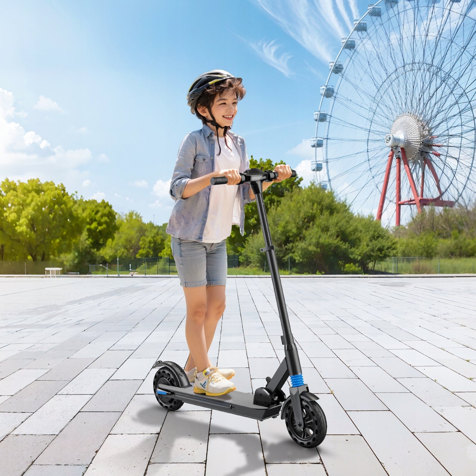 Electric Scooter for Age 10-16 LCD Light 25km 250W Foldable Black Color black