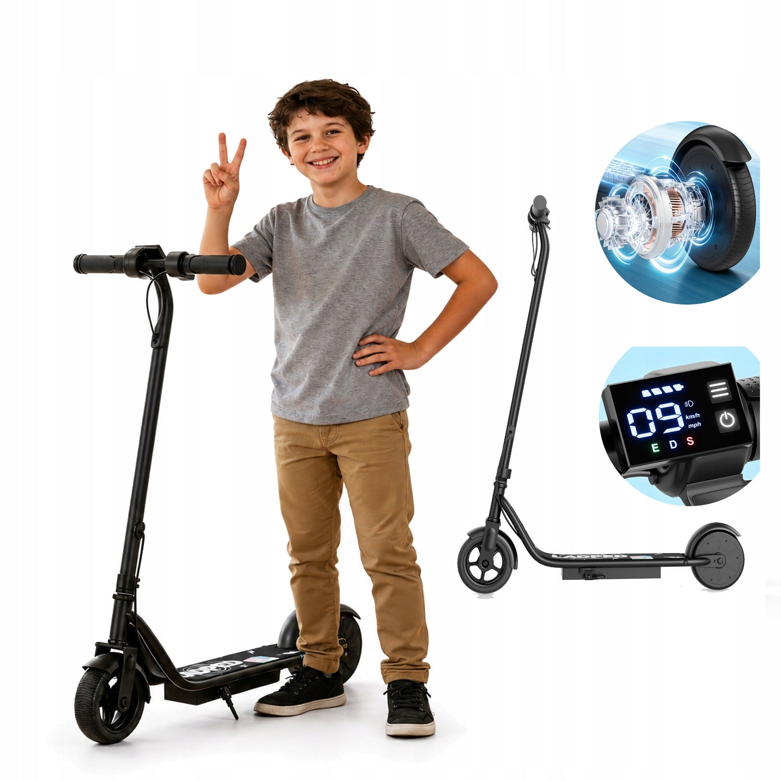 Electric Scooter for Kids 250W 14KM/H 16KM 6.5" Solid Tyres 70kg Black