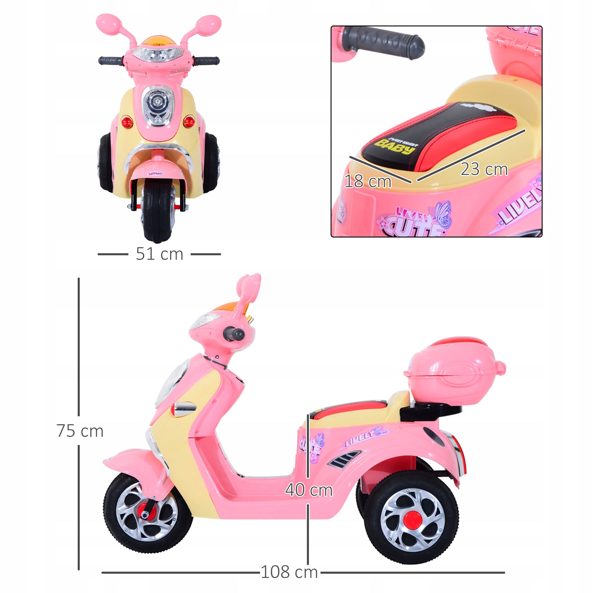 Electric Scooter for Kids 3-5 Years Pink + Yellow D108 x S51 x W75 Maximum speed 3 km/h