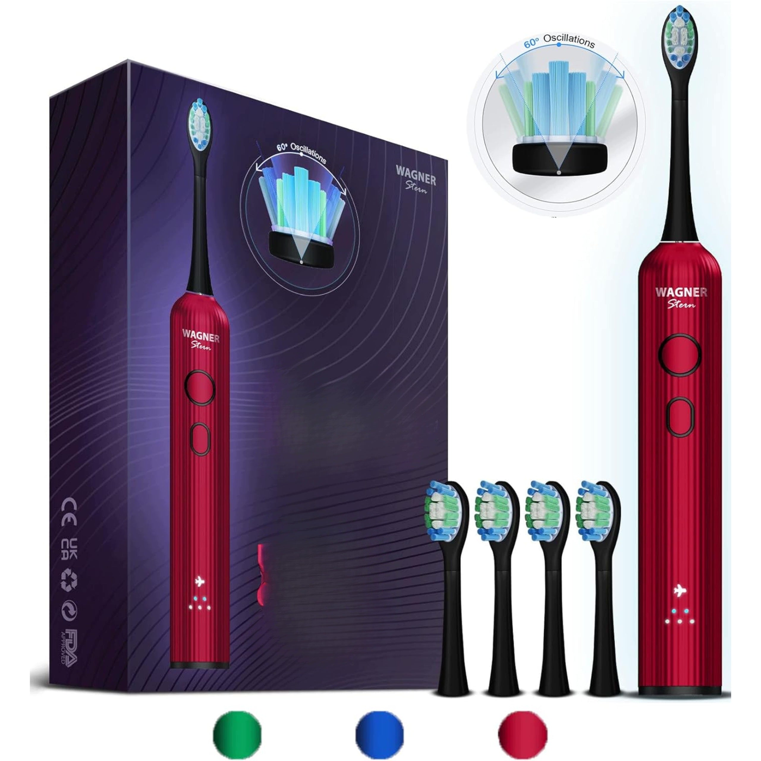 Electric Sonic Oscillating Brush Waterproof IPX7 4 Tips
