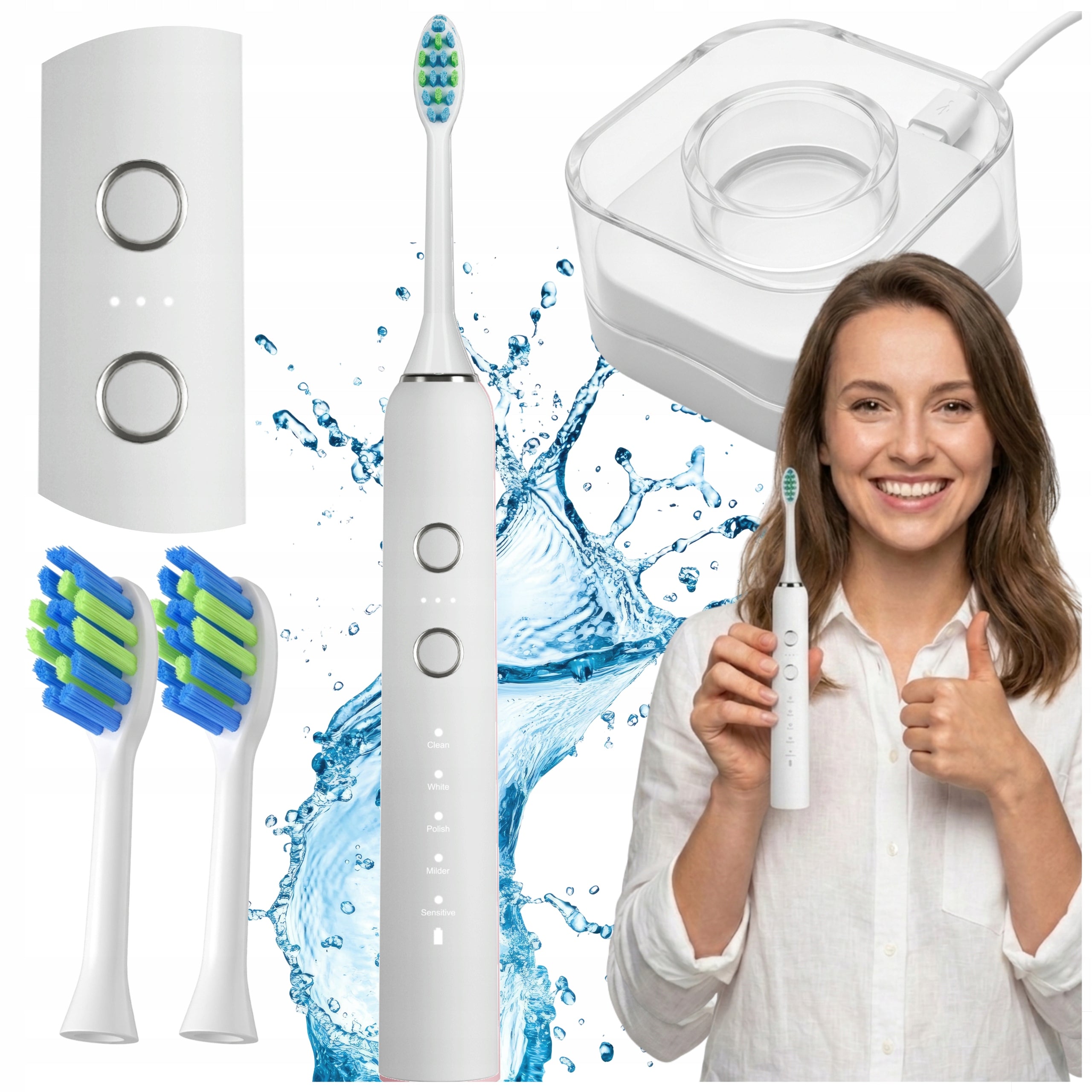 Electric Sonic Toothbrush 2 Tips Induction PULSE Set