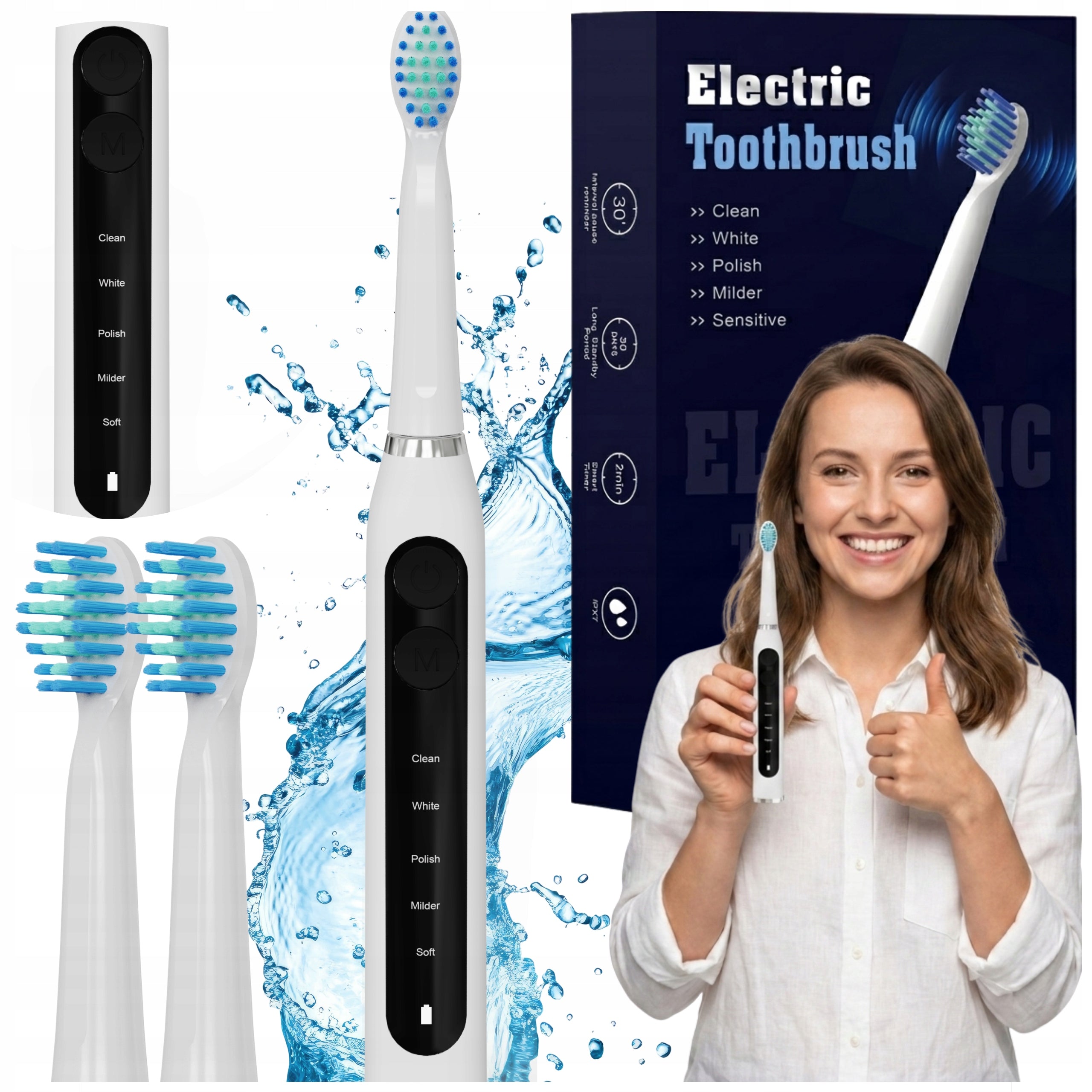Electric Sonic Toothbrush 2 Tips Set PULSE CLASSIC