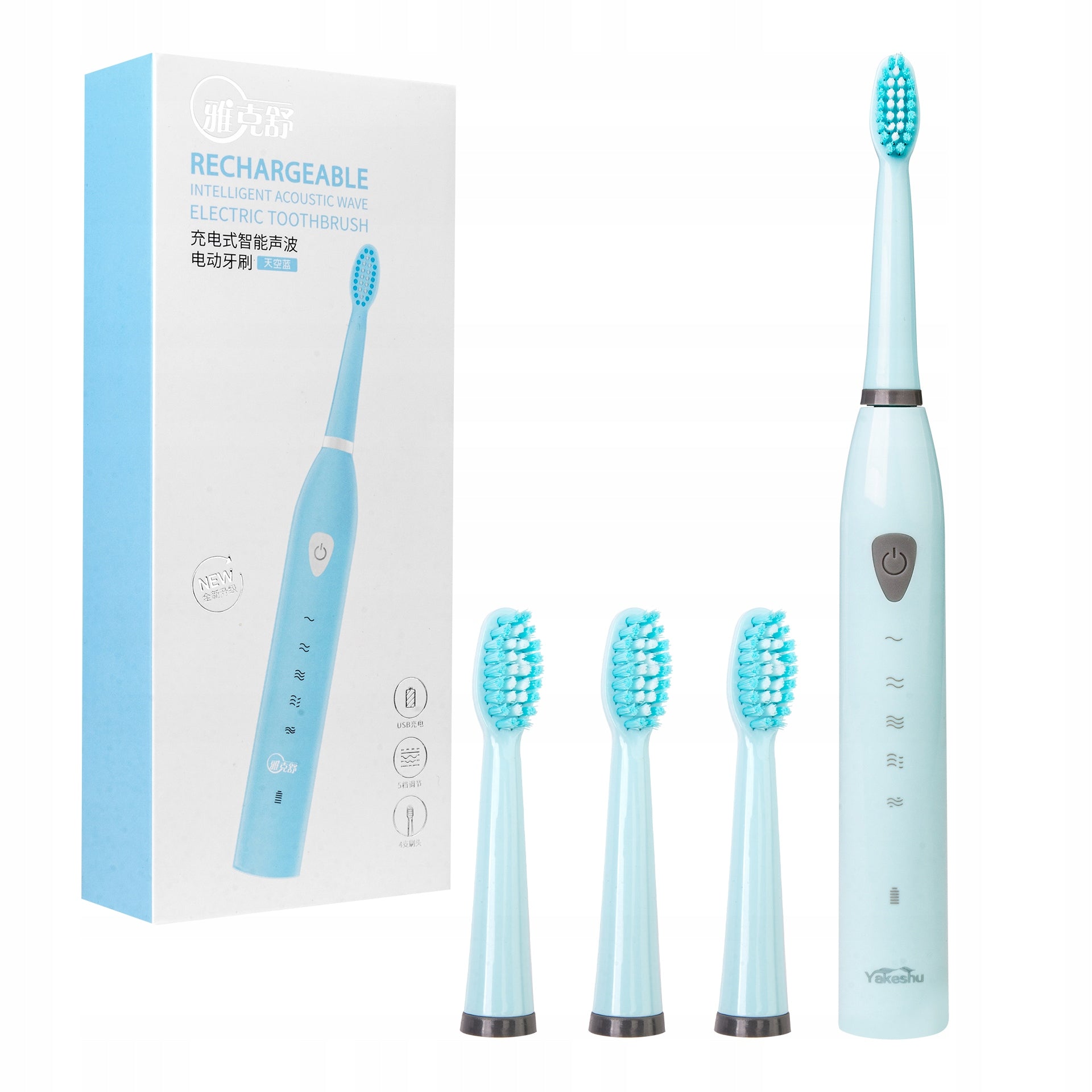 Electric Sonic Toothbrush + 4 Tips - Blue