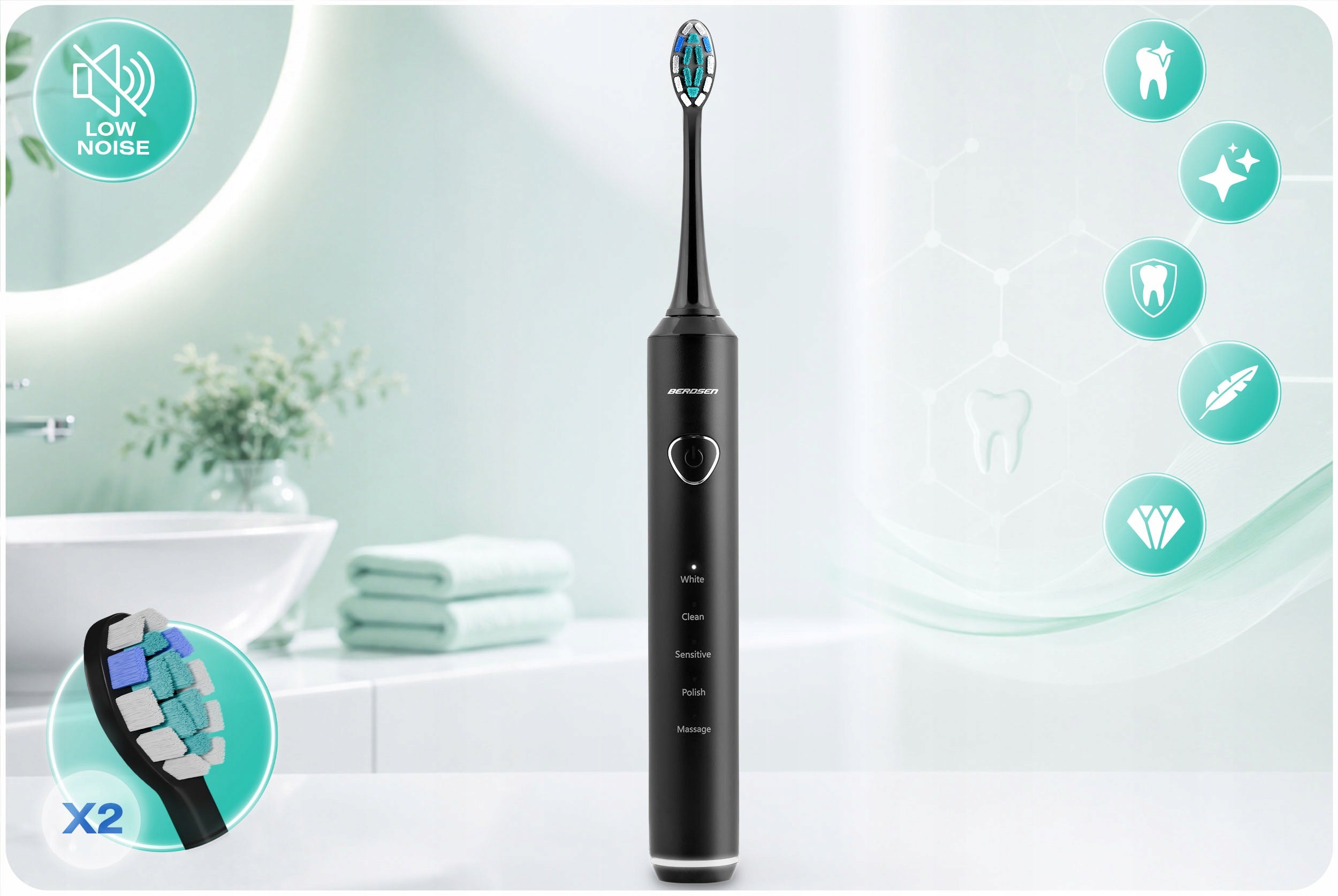 Electric Sonic Toothbrush BERDSEN 5 Modes + TIPS Packaging status original
