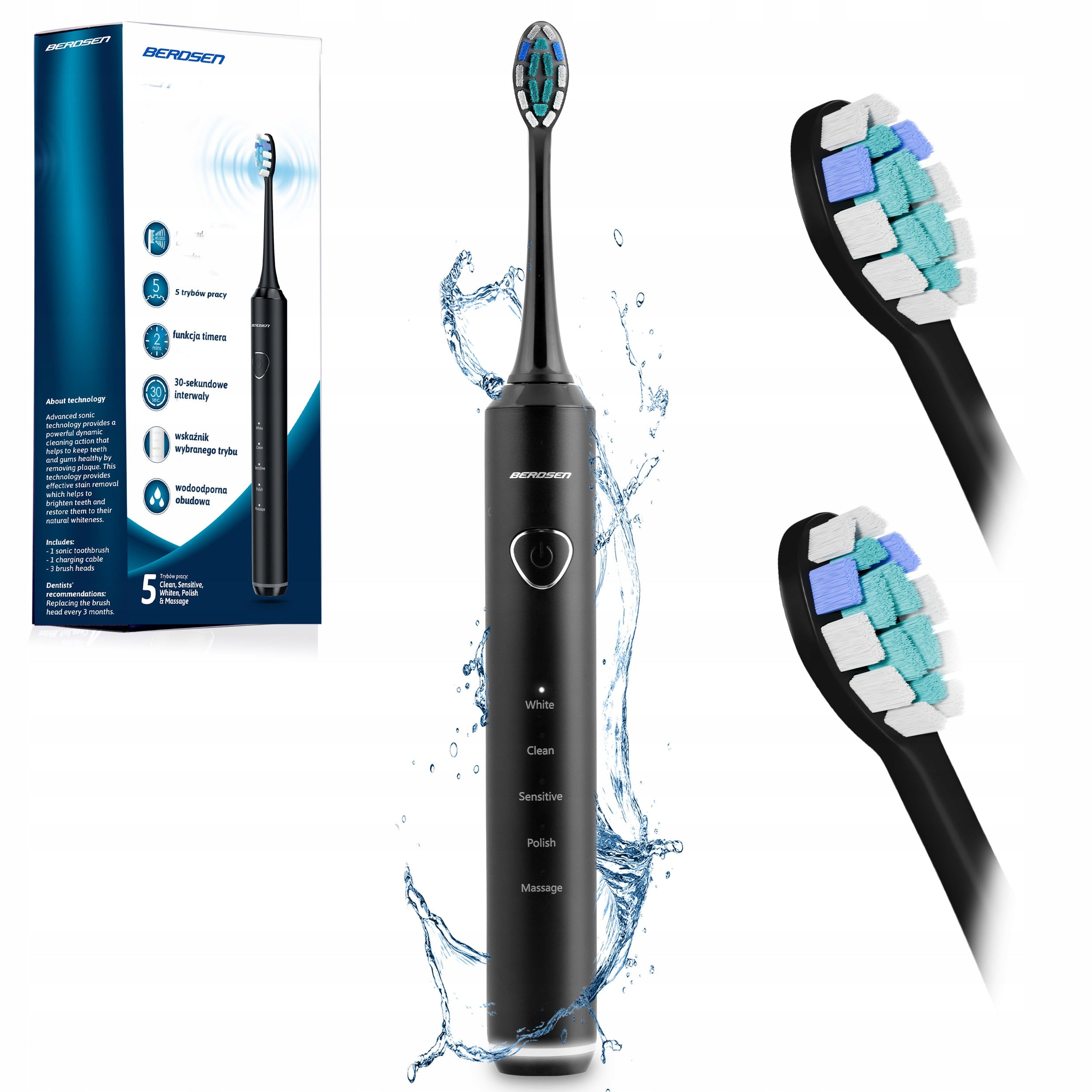 Electric Sonic Toothbrush BERDSEN 5 Modes + TIPS
