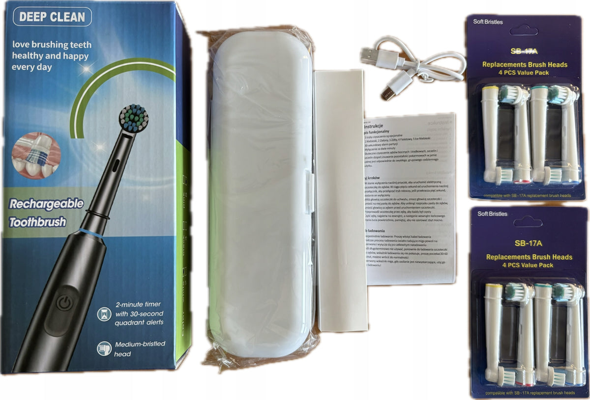 Electric Sonic Toothbrush DEEP CLEAN 8 Tips Case White Packaging status original