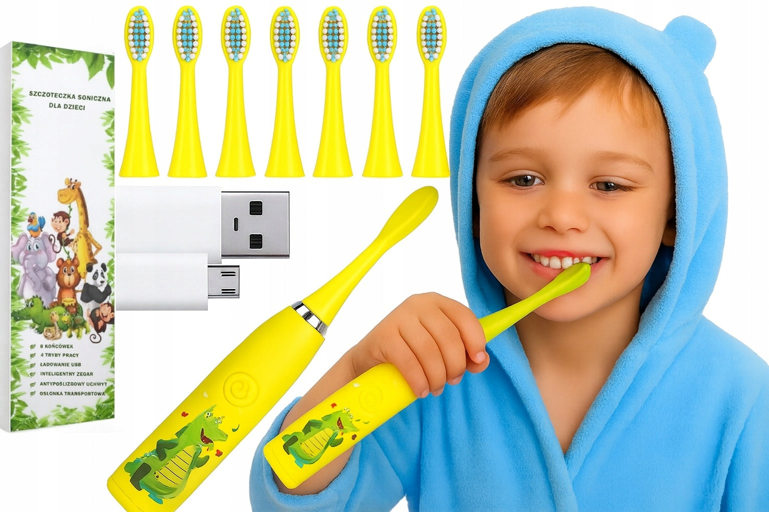 Electric Sonic Toothbrush for Children Yellow + Akcesoria