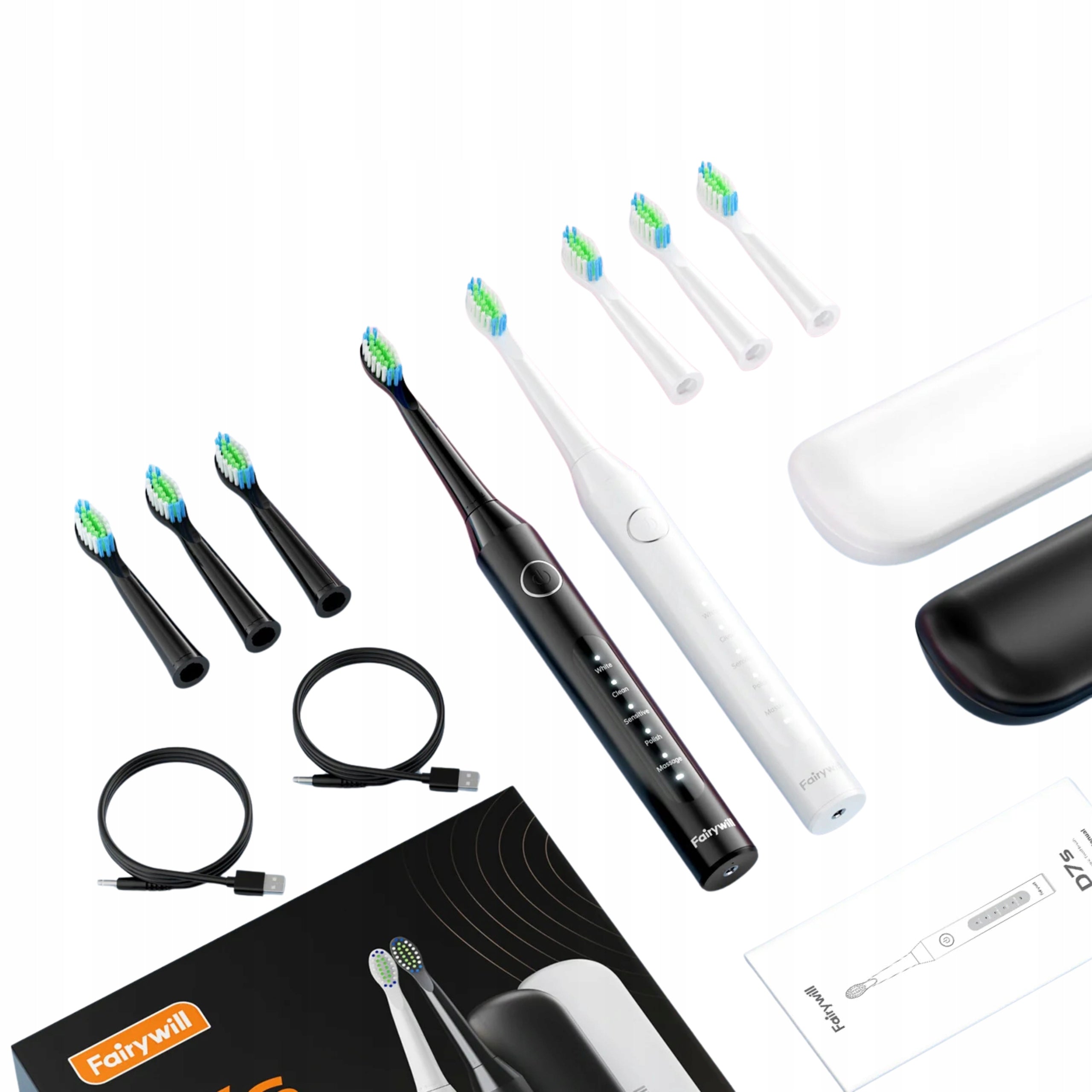 Electric Sonic Toothbrushes x2 Tips Case Set D7s Medical device no