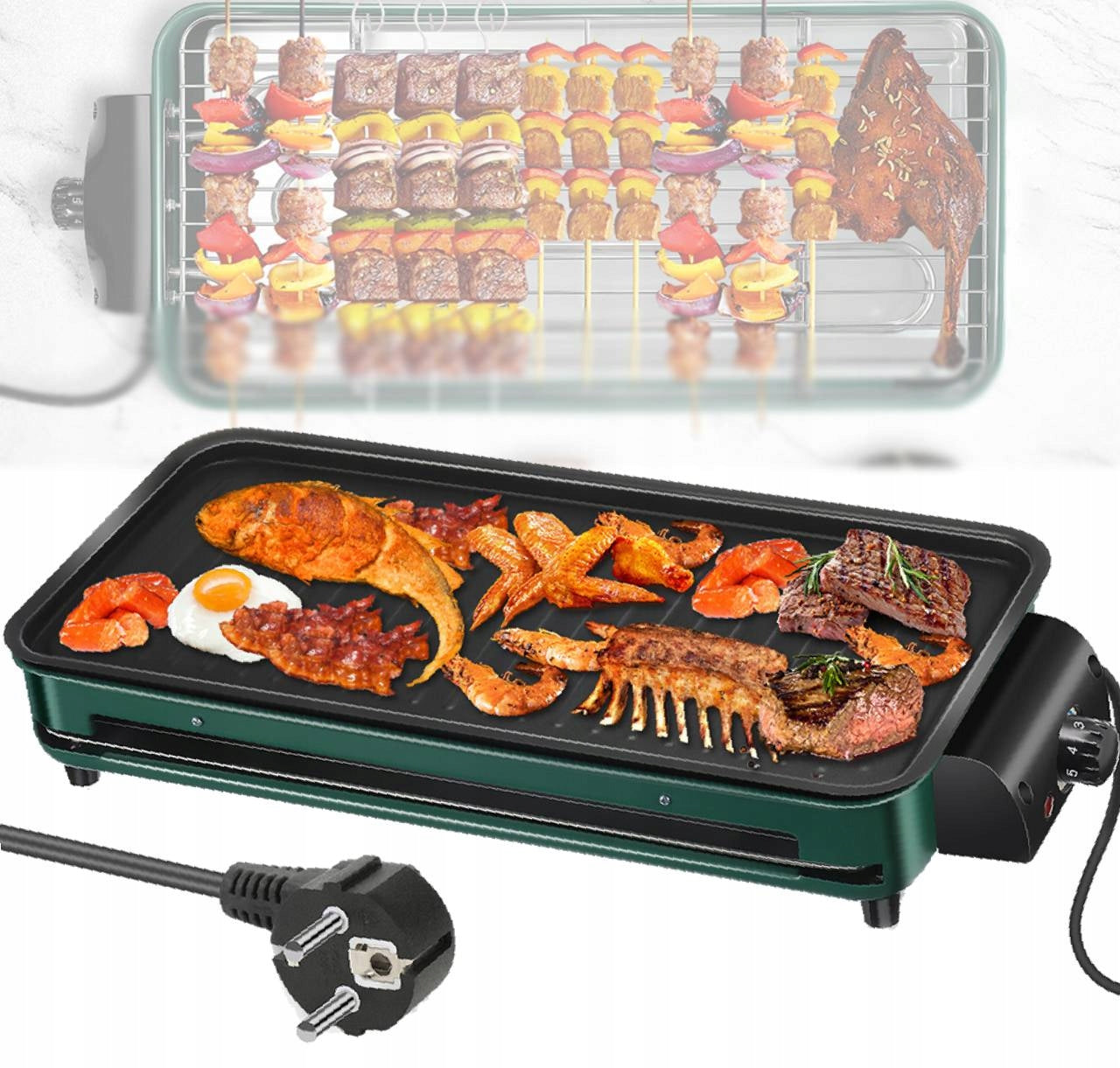 Electric Table Grill Nonstick Stepless Adjustment 1500W 2in1