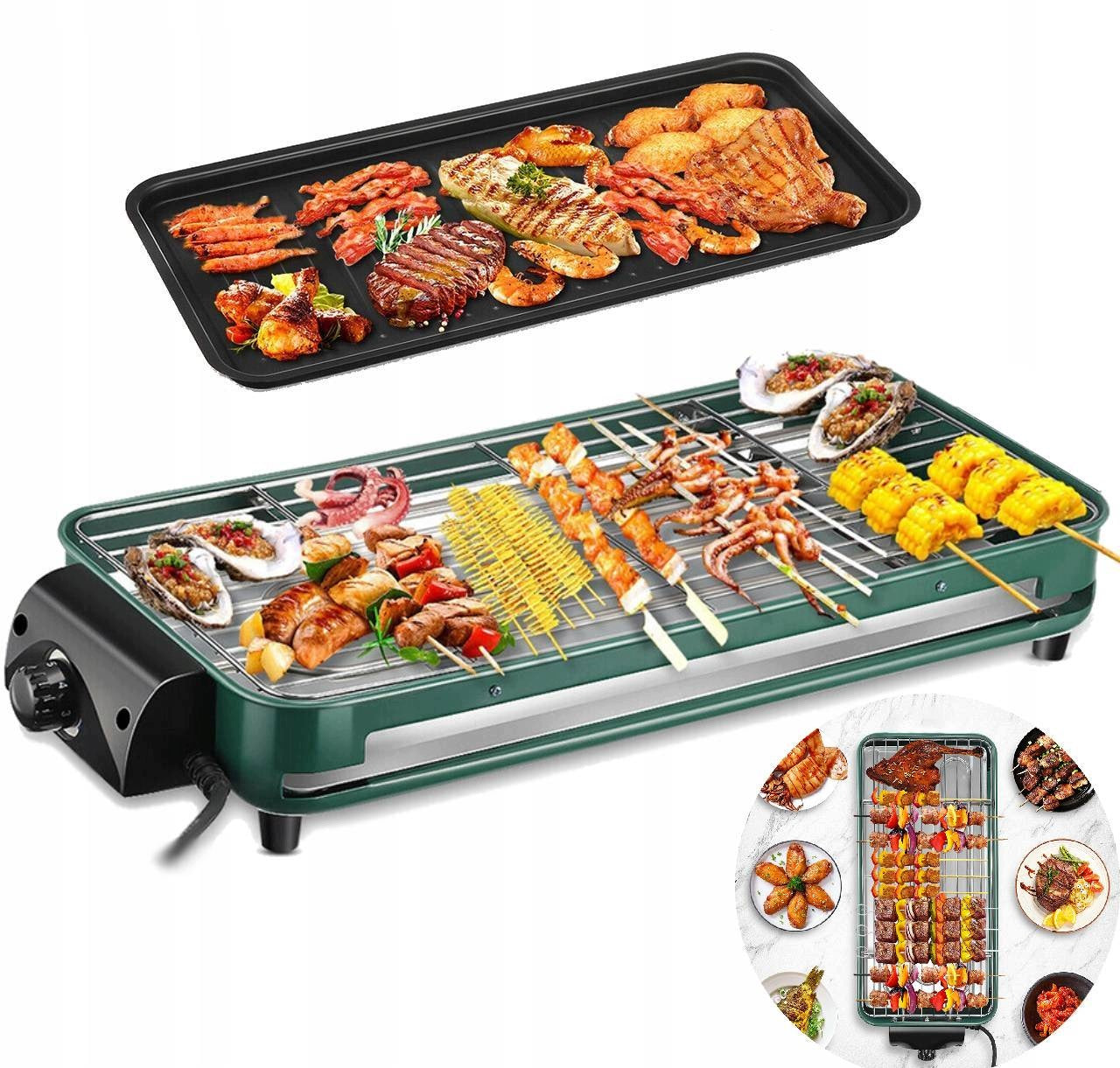 Electric Table Grill Nonstick Stepless Adjustment 1500W 2in1