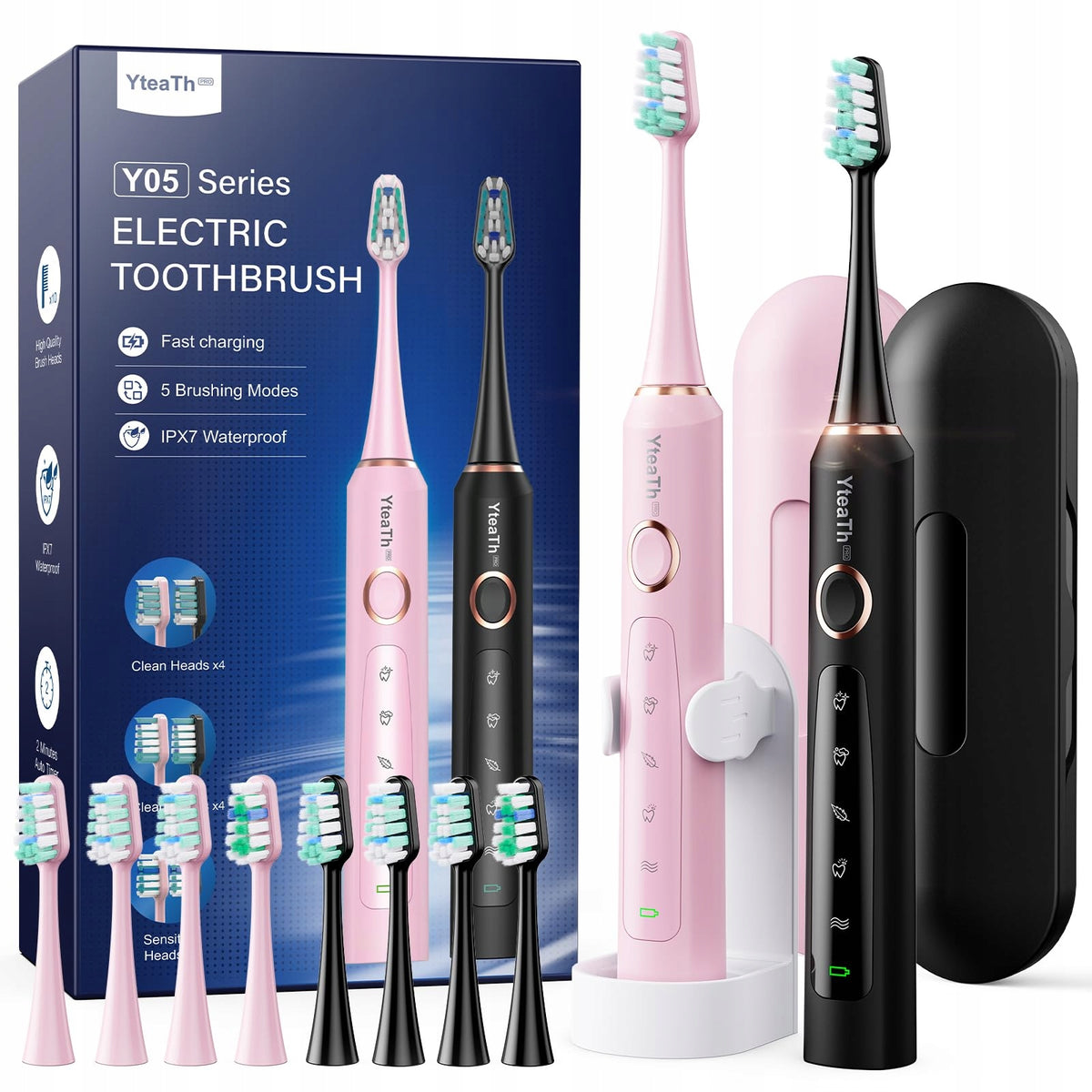 Electric Toothbrush, 2 Pieces, YTEATH PRO