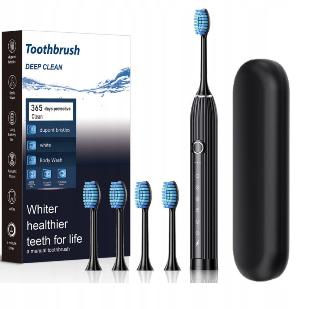 Electric Toothbrush, 4 Brush Heads + Holder + Storage Case, Black