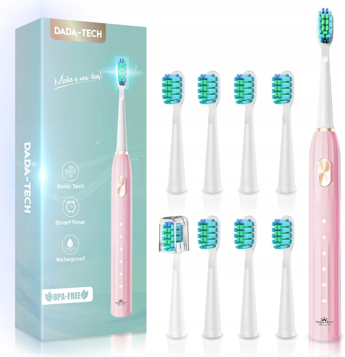 Electric Toothbrush DADA-TECH 5 Modes,9 Heads,Waterproof Pink