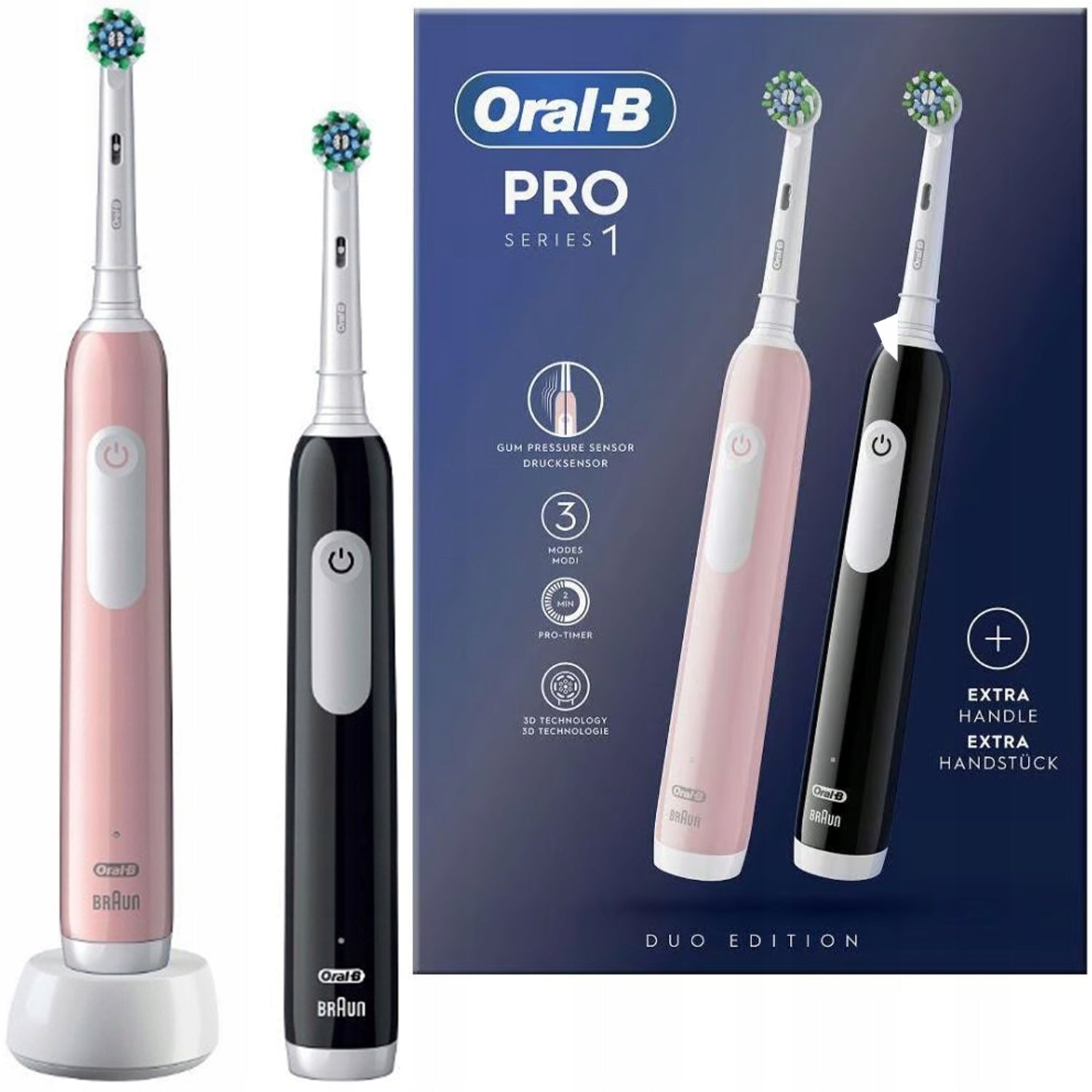 Electric Toothbrush Oral-B Pro Series 1 Two Pack Black Pink Manufacturer code 3757