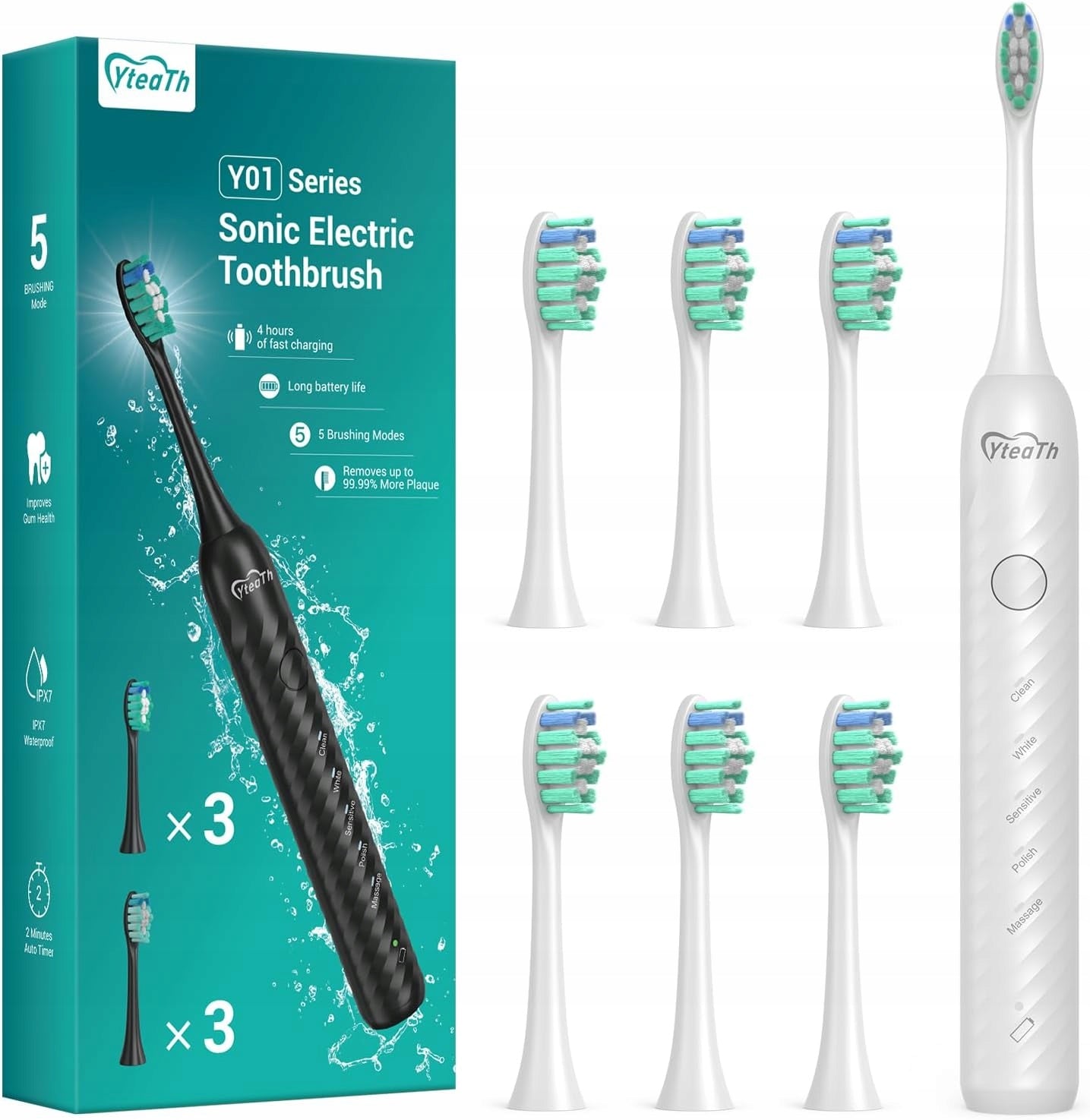 Electric Toothbrush Ultrasonic 6 Heads 5 Modes White. Packaging status original