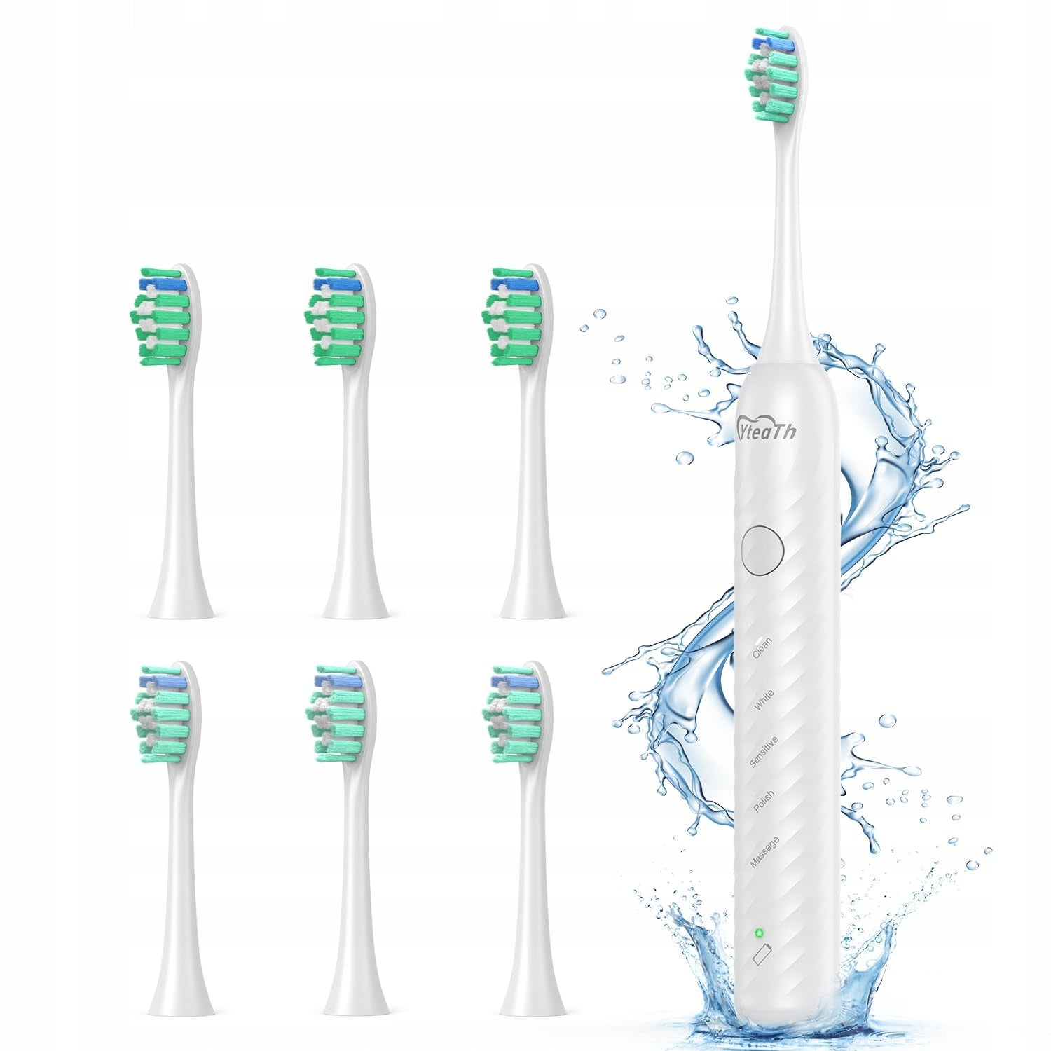 Electric Toothbrush Ultrasonic 6 Heads 5 Modes White.
