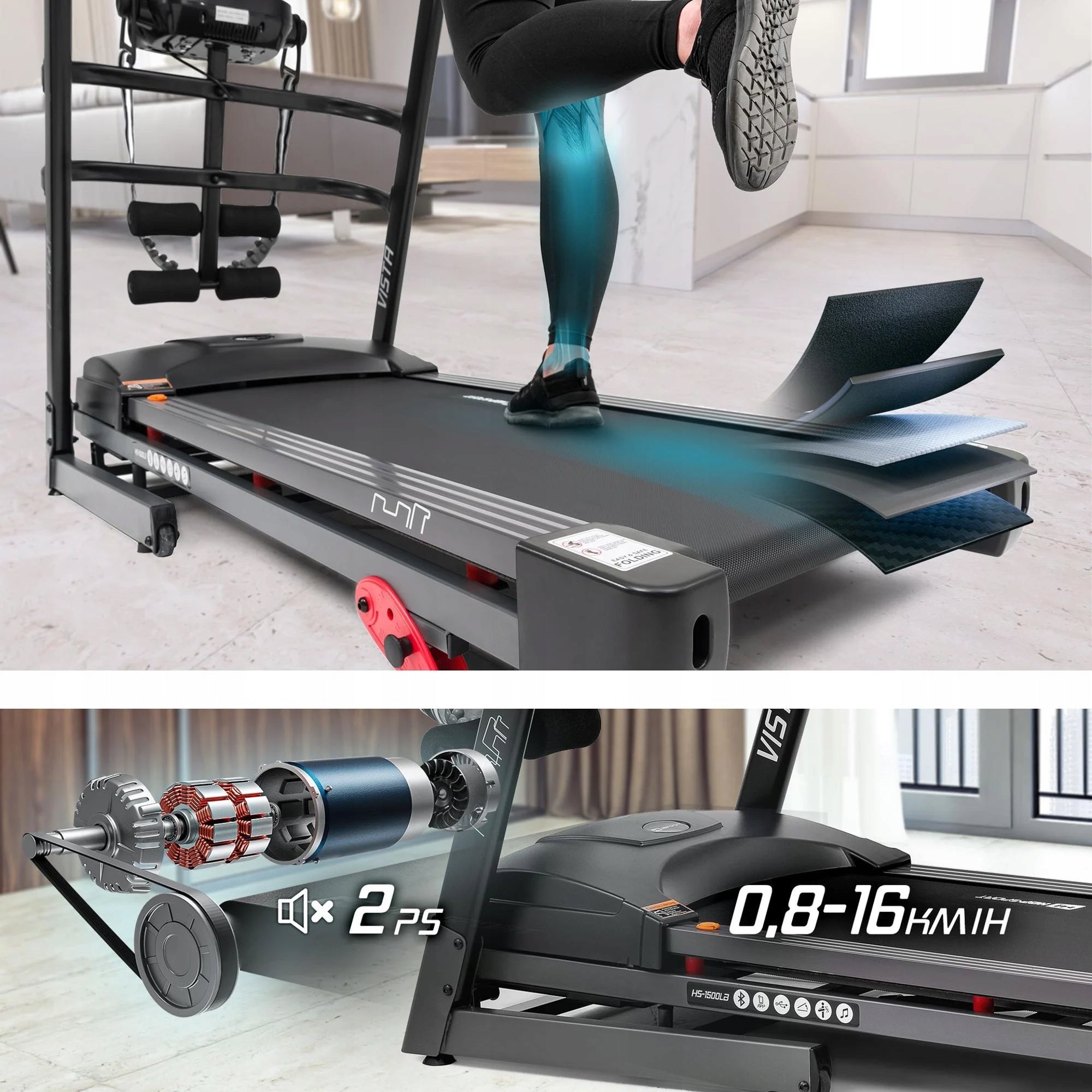 Electric Treadmill 2KM with Massager Folding Reg. Angle Slope 16km/h Kind electric