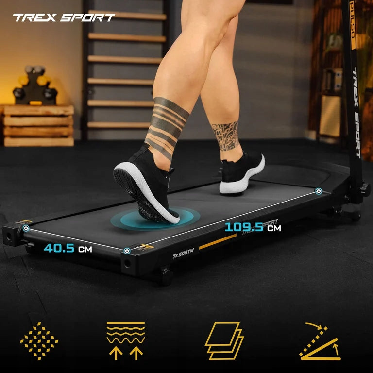 Electric Treadmill Folding Home Training Shock Absorption PULSO TREX SPORT Additional features Bluetooth transport wheels place for water bottle training programs tilt angle adjustment touch sensors display