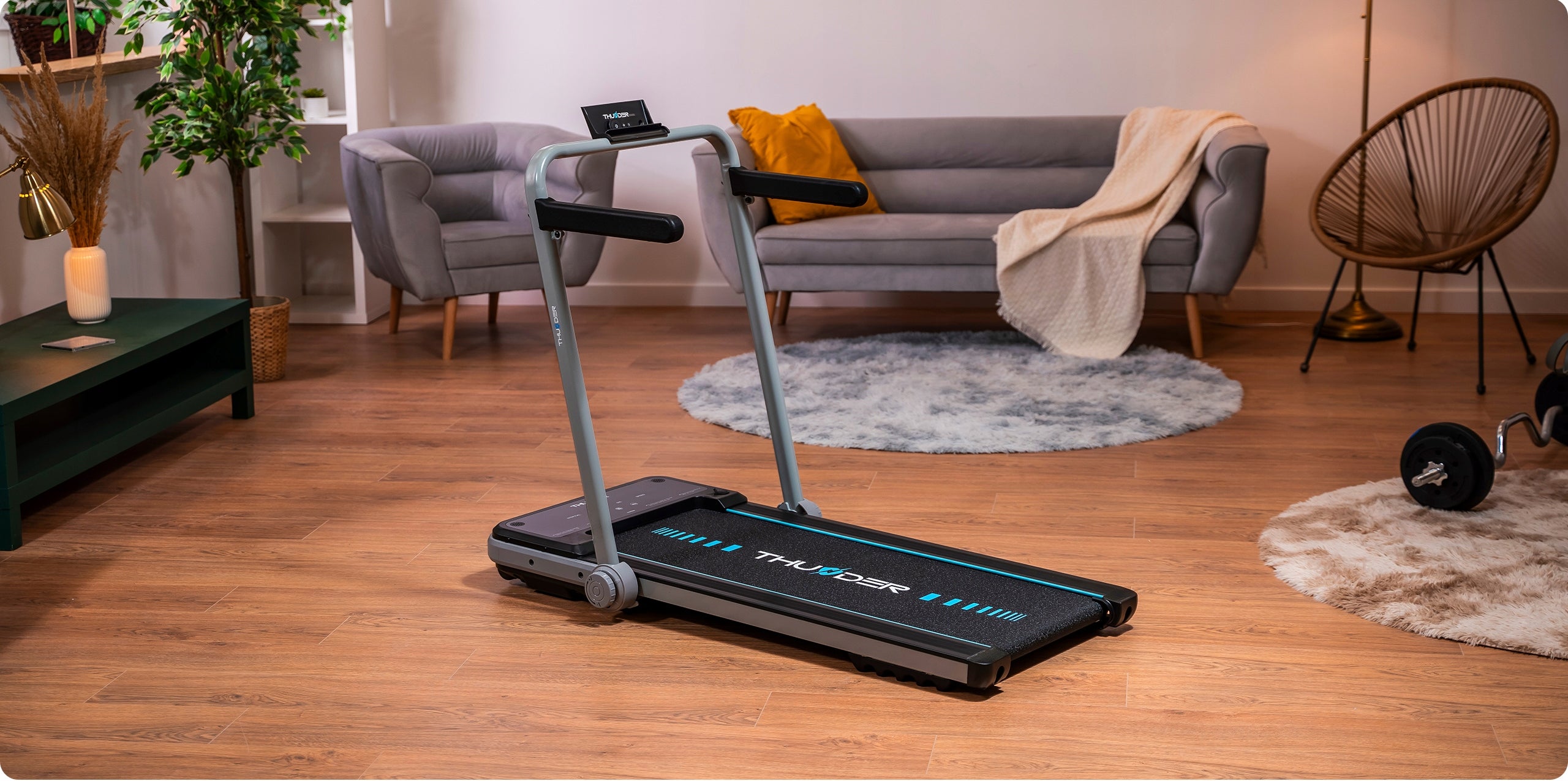 Electric Treadmill Folding Home Under Bed 0.8-12 km/h IMPACT THUNDER Measurements training duration distance speed burned calories