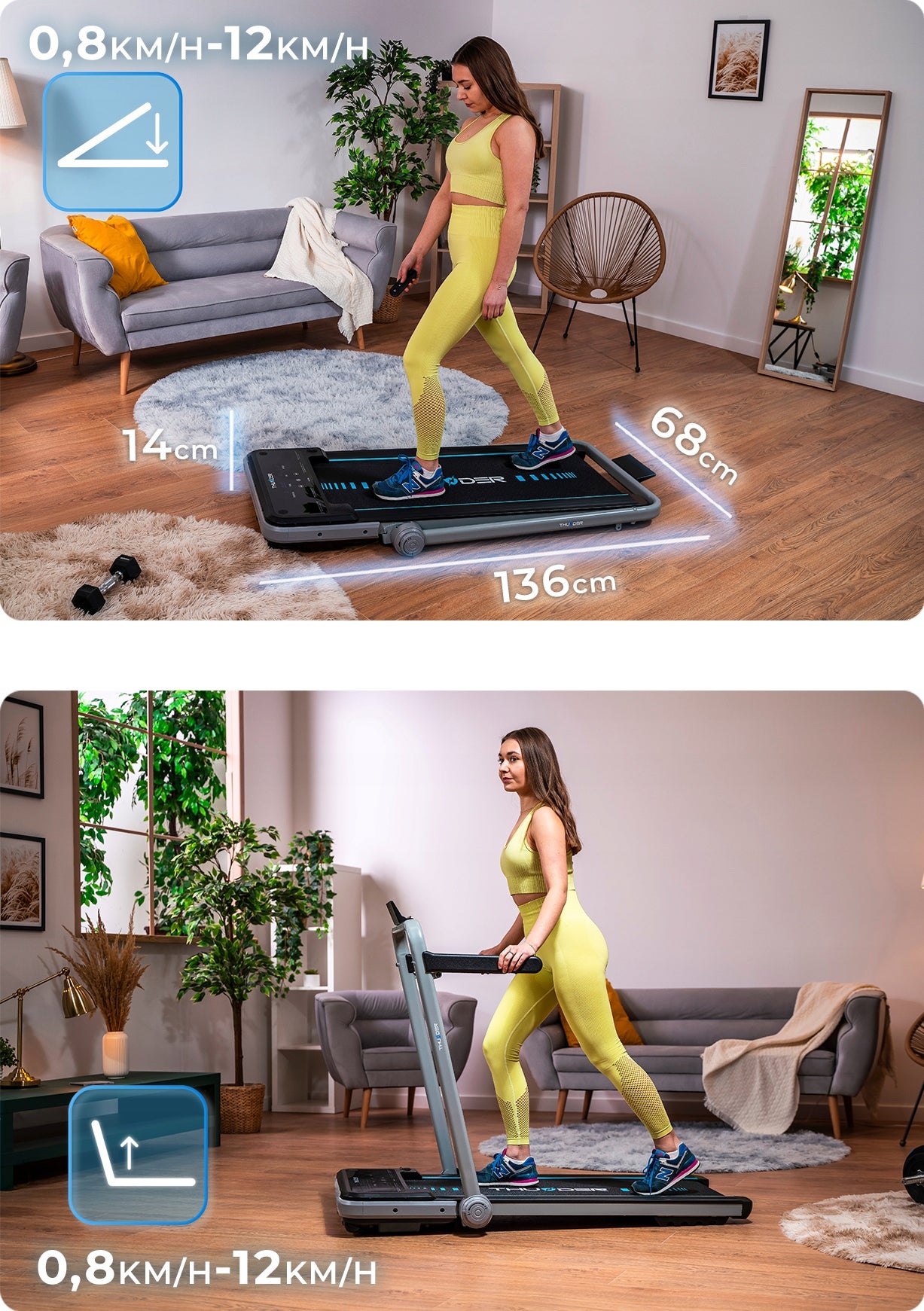 Electric Treadmill Folding Home Under Bed 0.8-12 km/h IMPACT THUNDER Model IMPACT