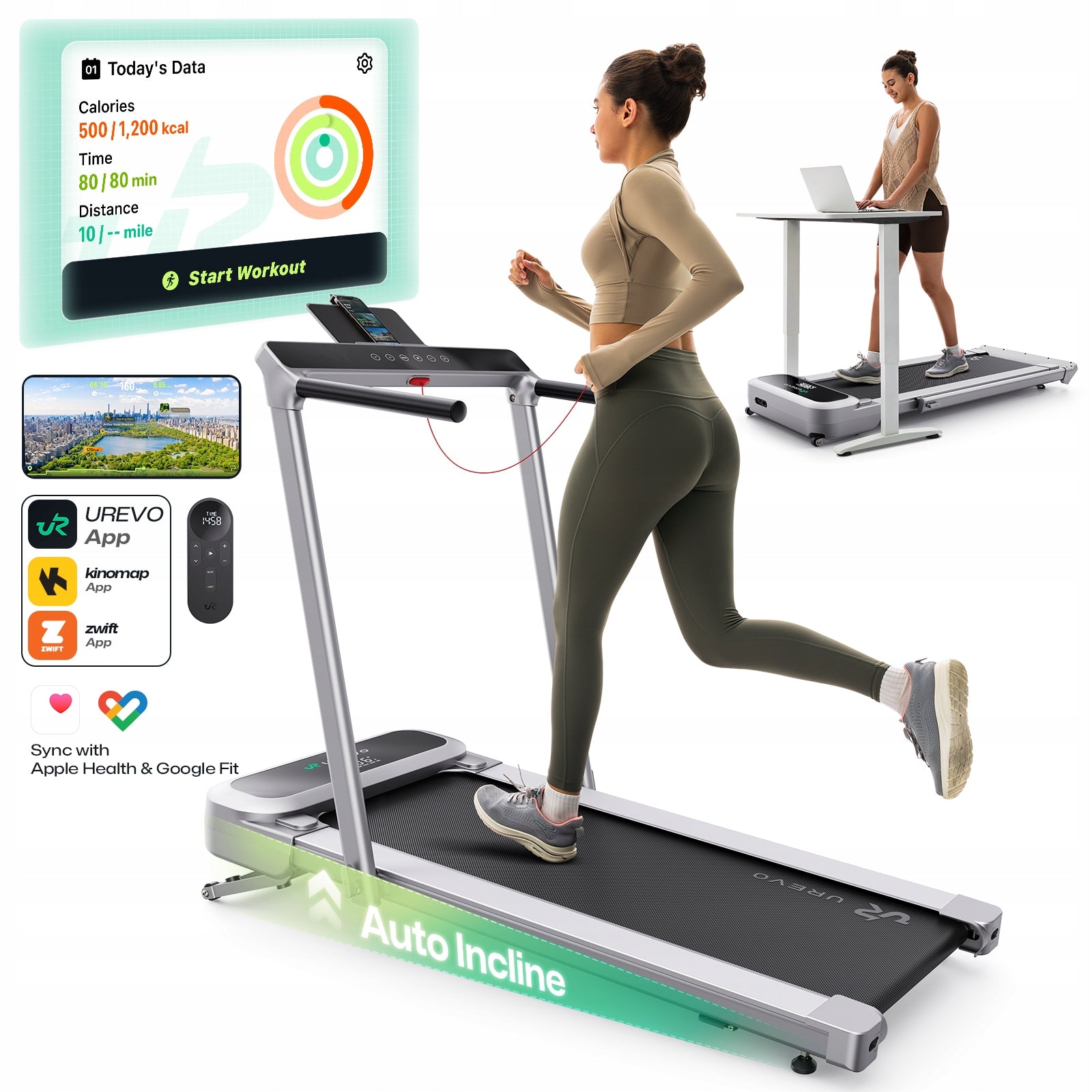 Electric Treadmill Folding Home Urevo FoldiMix 5L Pro 9% 13.4KM/H