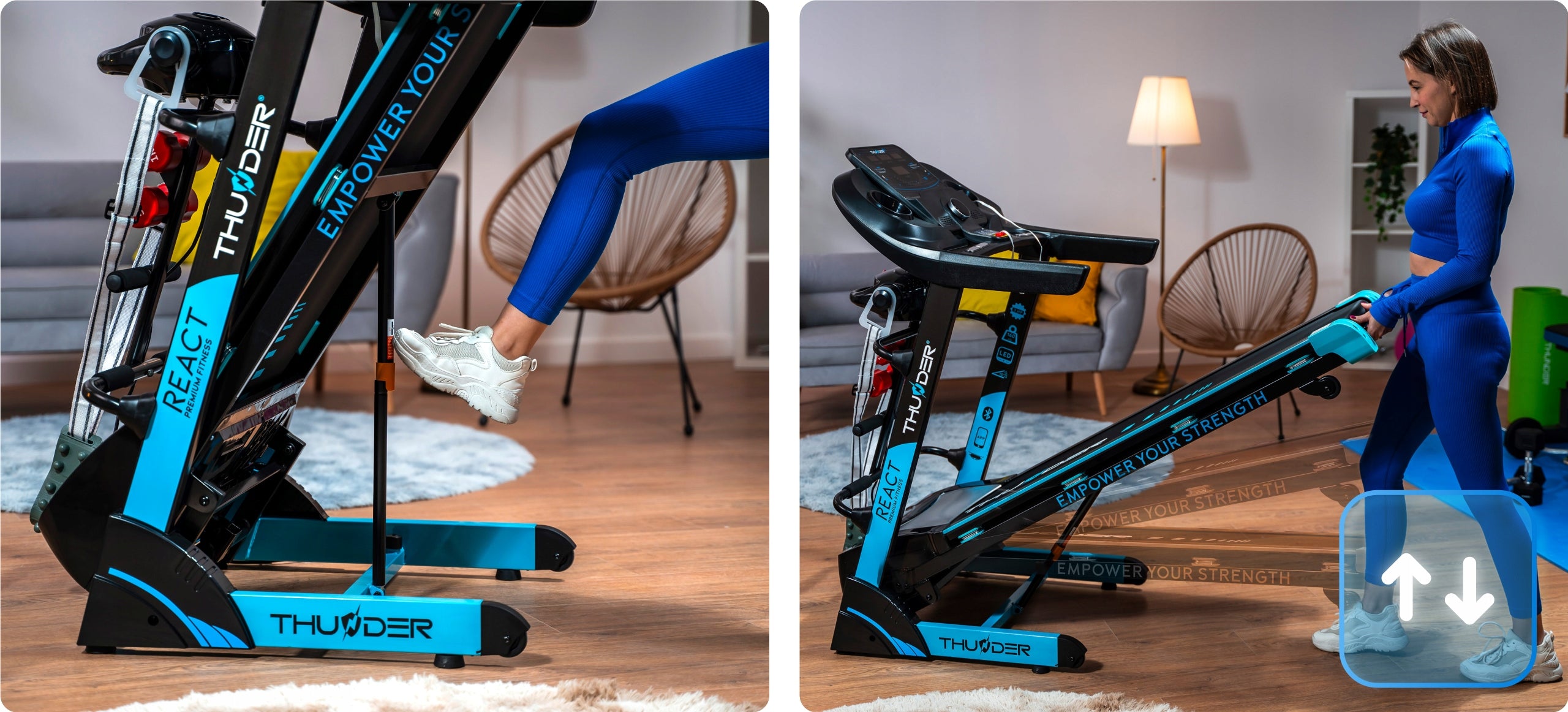 Electric Treadmill Folding Household 18 km Slope Angle REACT-DS THUNDER Measurements training duration distance speed pulse burned calories fat