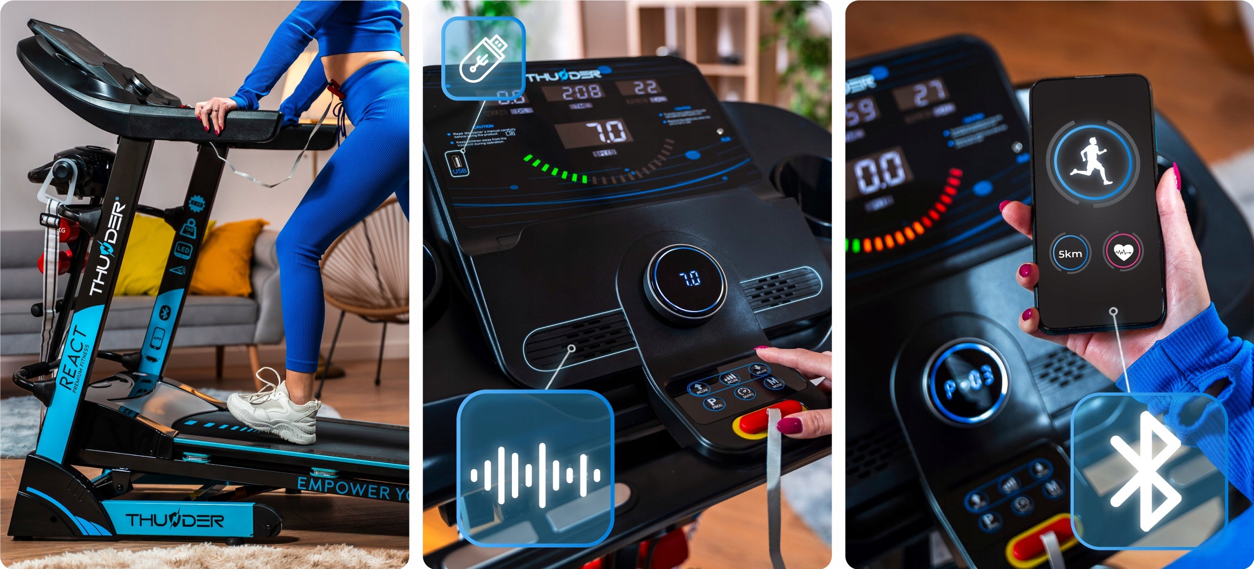 Electric Treadmill Folding Household 18 km Slope Angle REACT-DS THUNDER Model REACT-DS